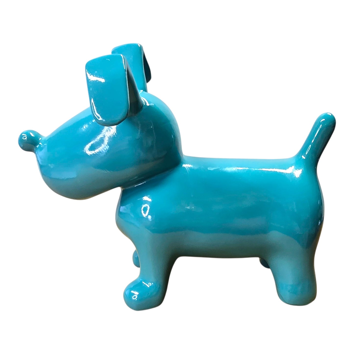 Modern Ceramic Dog Figurine Blue Glossy Pop Art Style Safe Paint 9" Home Decor