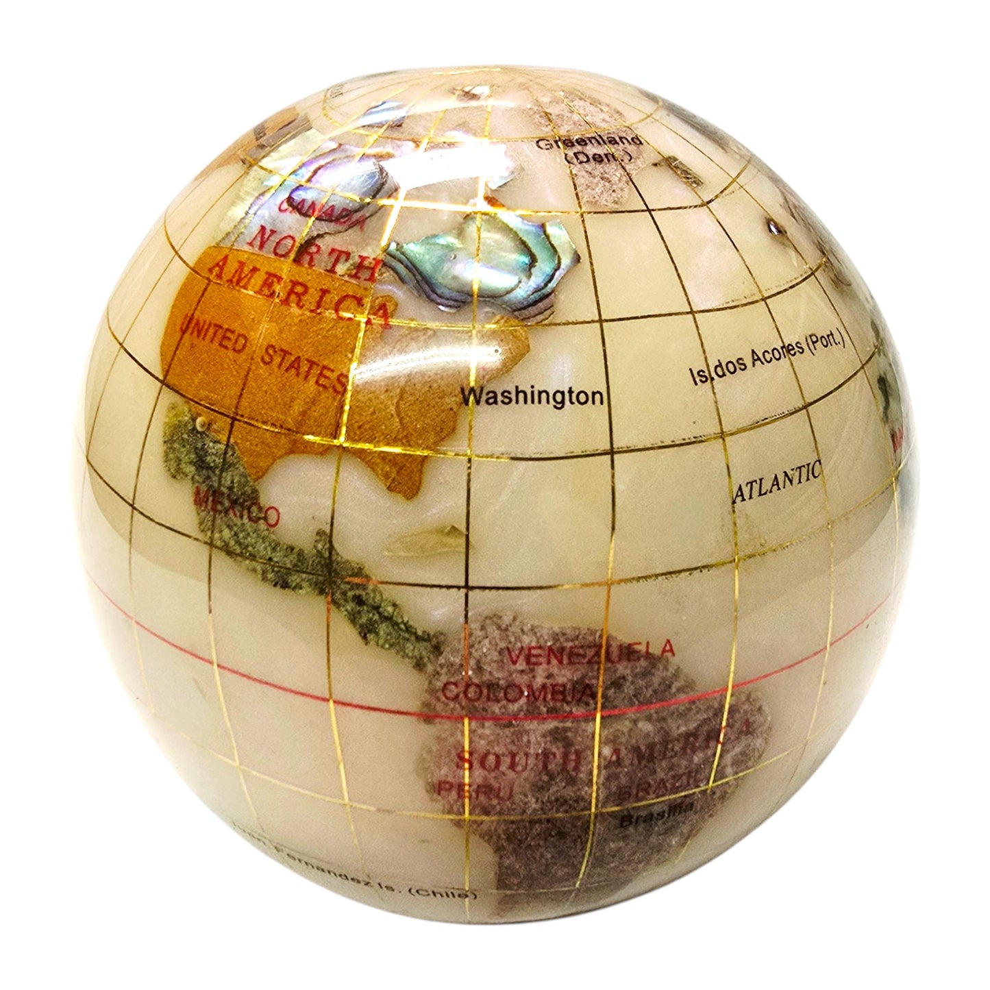 Vintage Gemstone Inlay World Globe Earth Paperweight