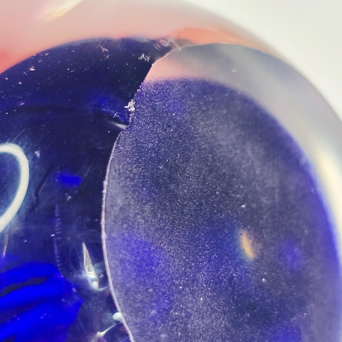 Art Glass Paperweight Cobalt Blue Yellow Firework Design