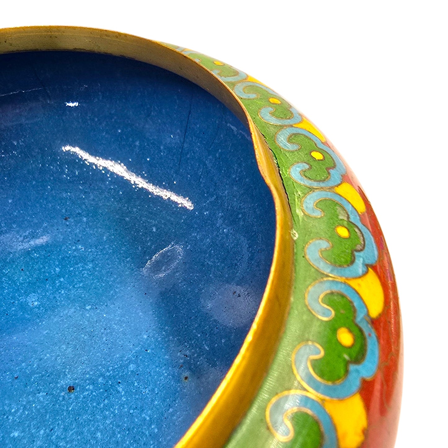 Vtg Chinese Cloisonne Lidded Bowl Red Enamel Lotus Floral Brass Vanity Dish