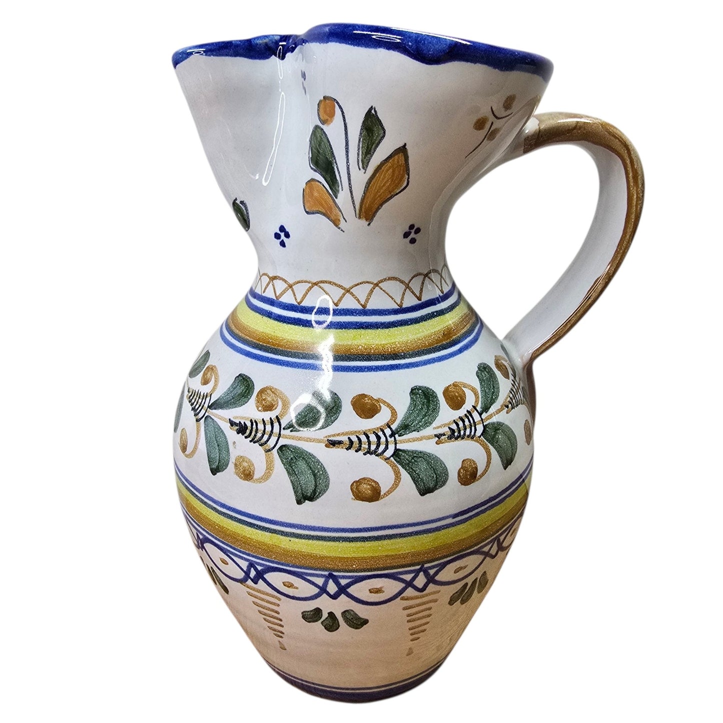Talavera Water Pitcher Signed S Timoneda Handpainted Mediterranean Farmhouse 8"