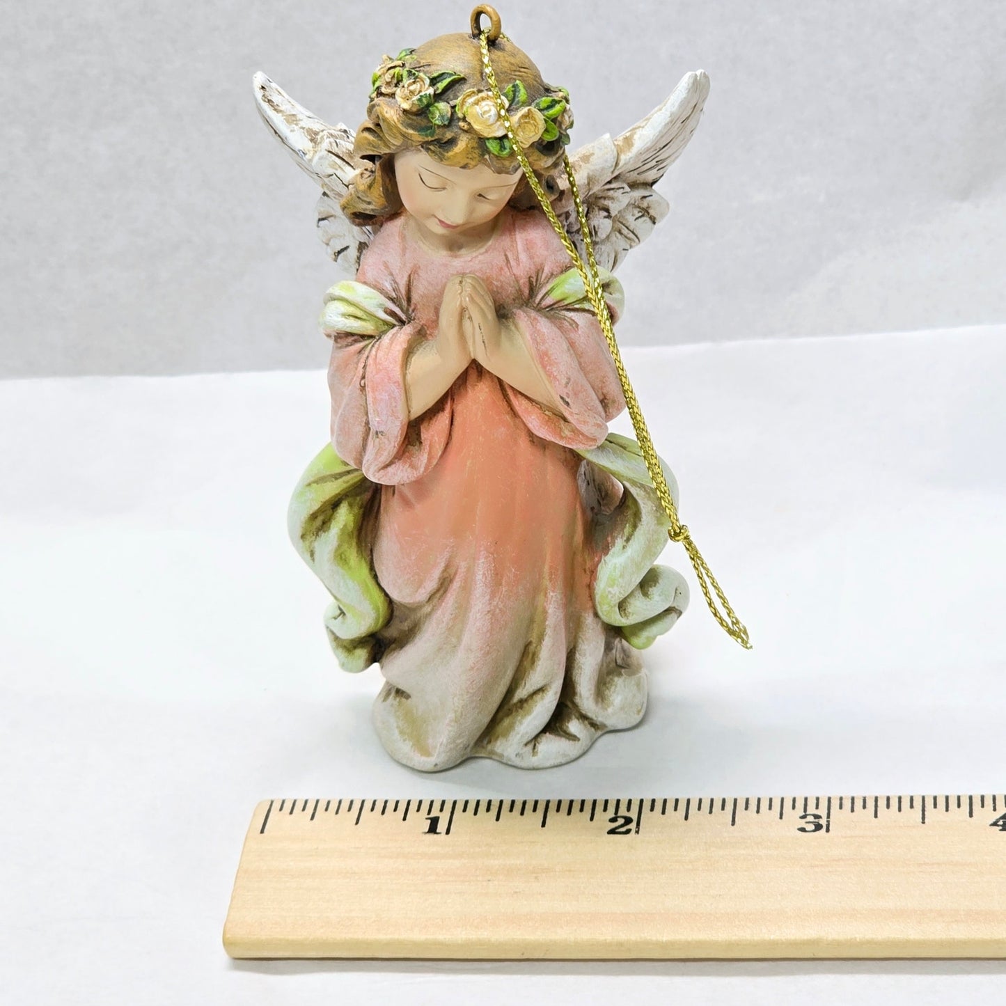 Vintage Napco Little Girl Angel Ornament, Hand-Painted Resin