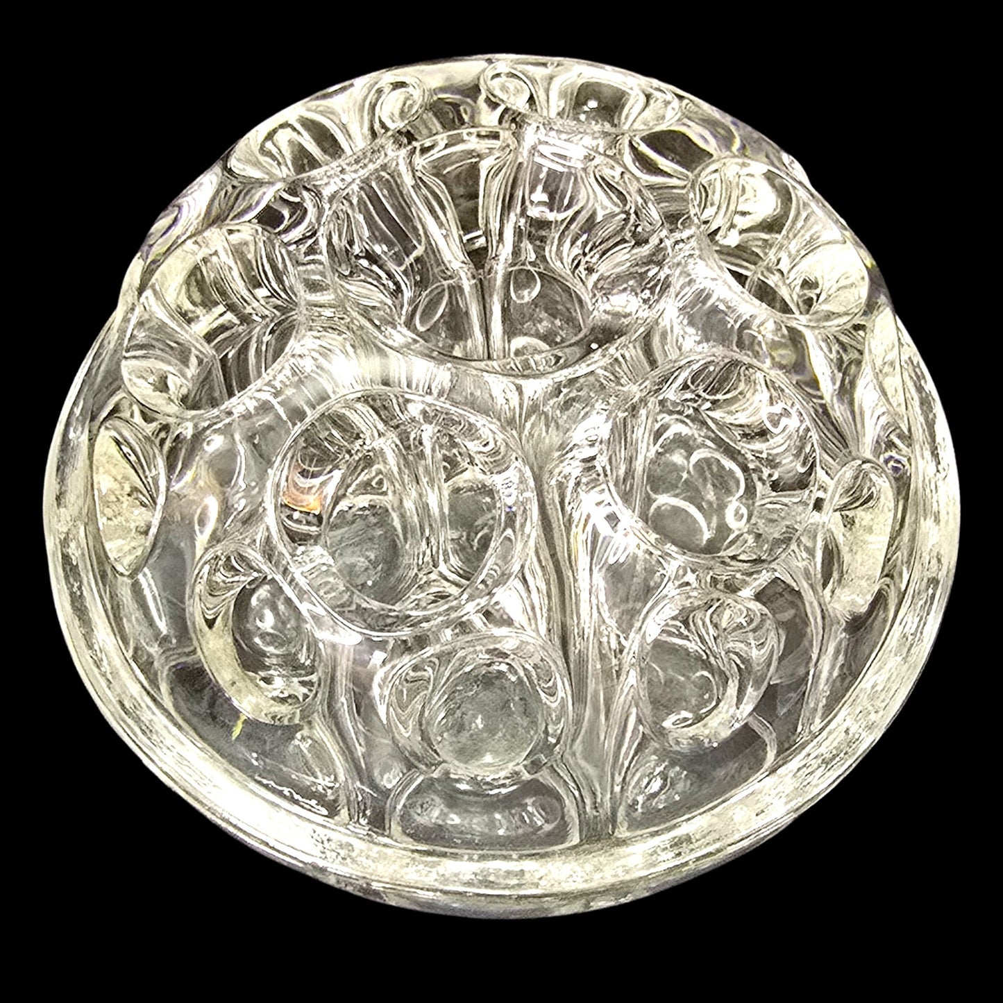 Vtg Made in France Glass Flower Frog Clear Crystal Bowl, 7-Hole Floral Arranger