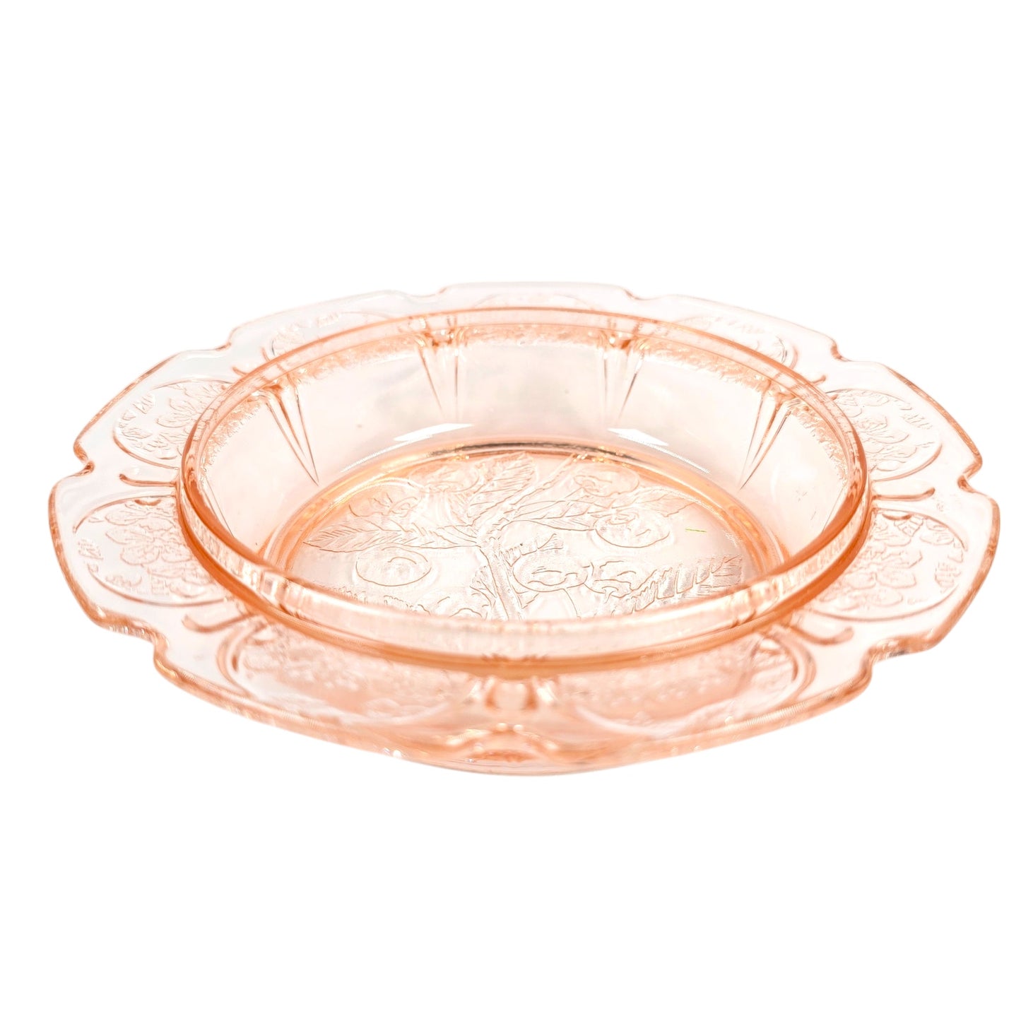 Jeannette Glass Cherry Blossom Round Butter Dish, No Lid Pink Depression Glass