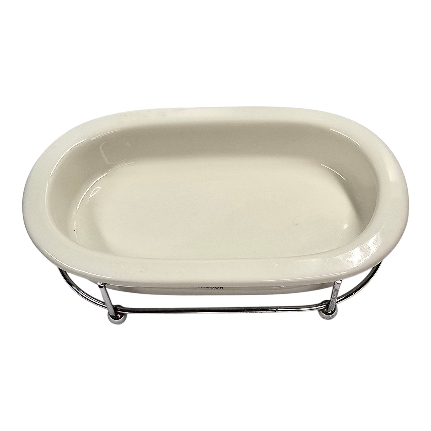 Vintage Crabtree & Evelyn London Ceramic Soap Dish with Chrome Wire Stand