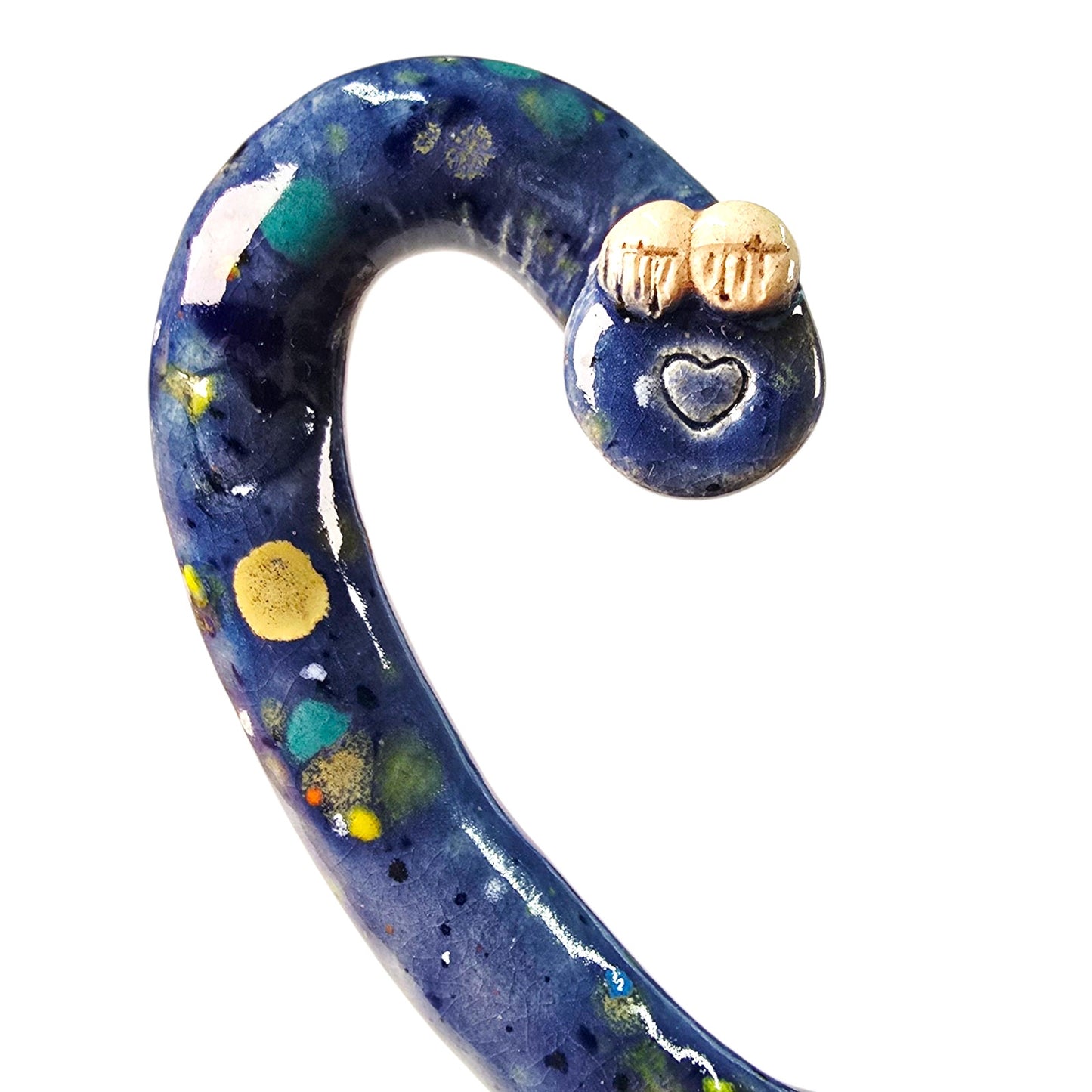 Adorable Worm Garden Stake Blue Pottery Worm Stake Whimsical Colorful Unique