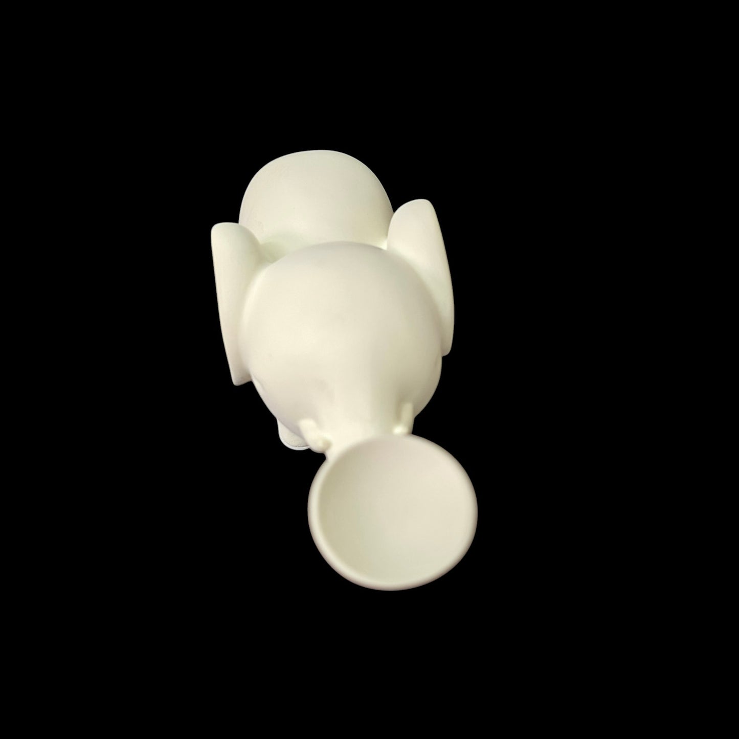 Smooth Satin Ceramic Elephant Figurine, Trunk Up White and Pink Elephant