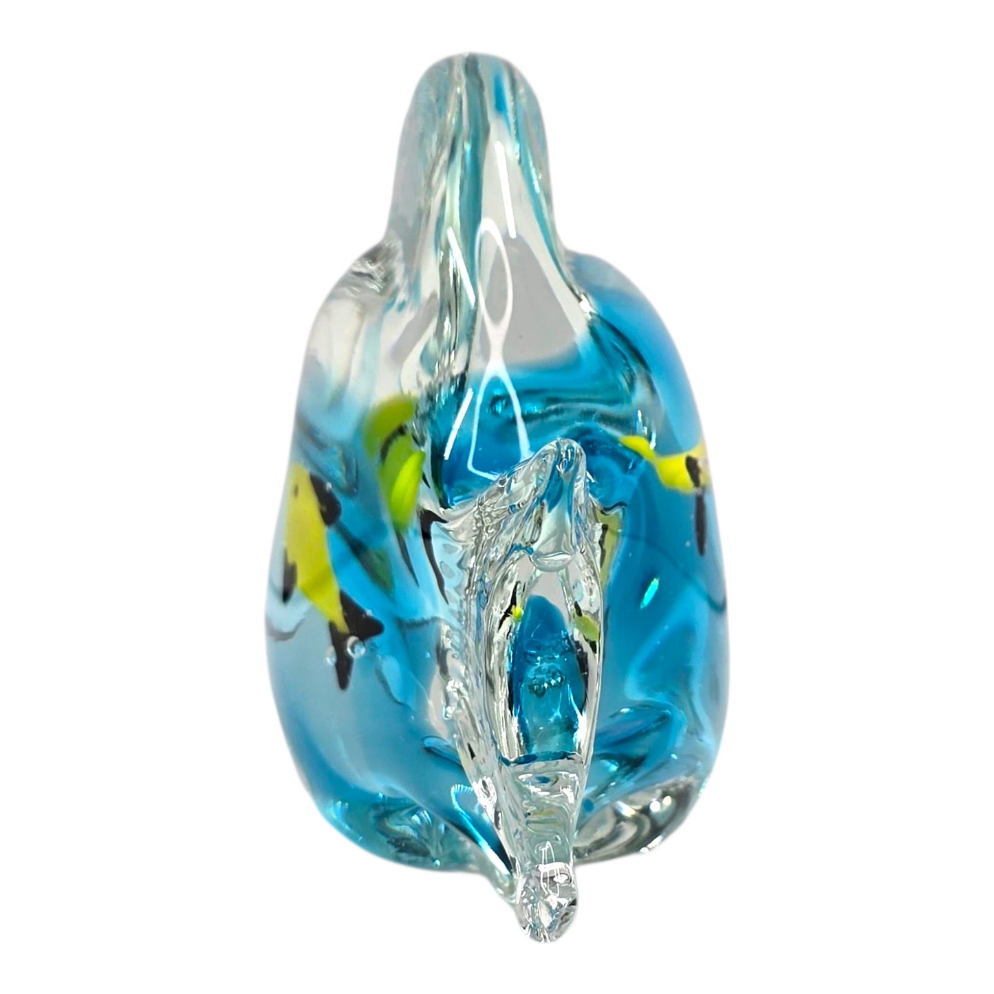 Vtg Art Glass Fish Paperweight Aqua Blue Interior Yellow Fish Aquarium Decor