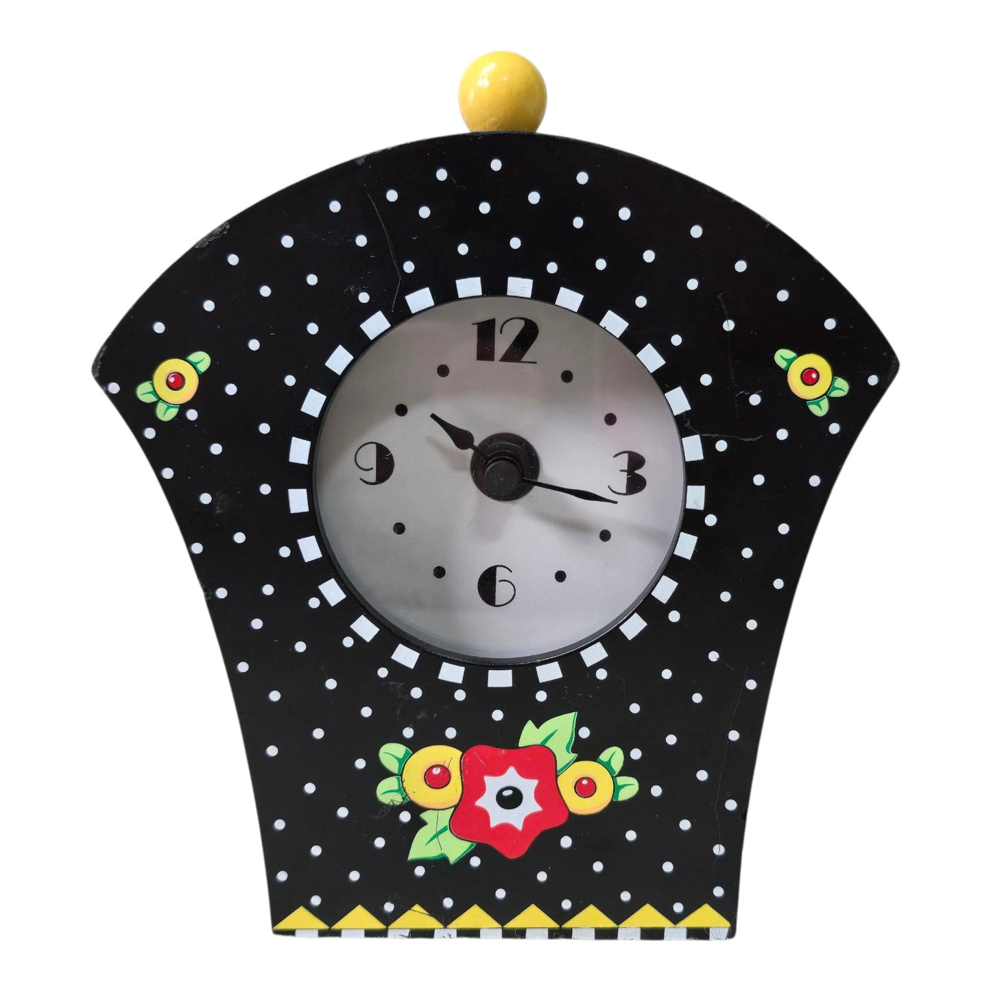 VTG 1997 RARE Mary Engelbreit Charpente Clock Black Polka Dot Flowers