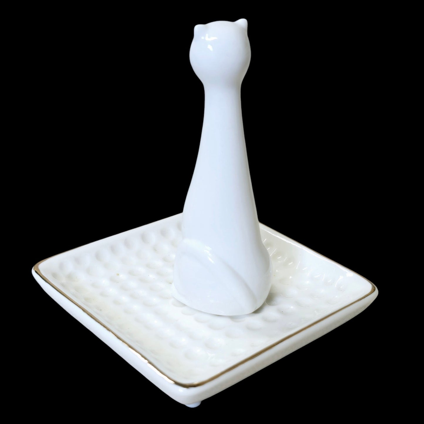Sagebrook Home Porcelain White Gold Cat Square Ring Holder