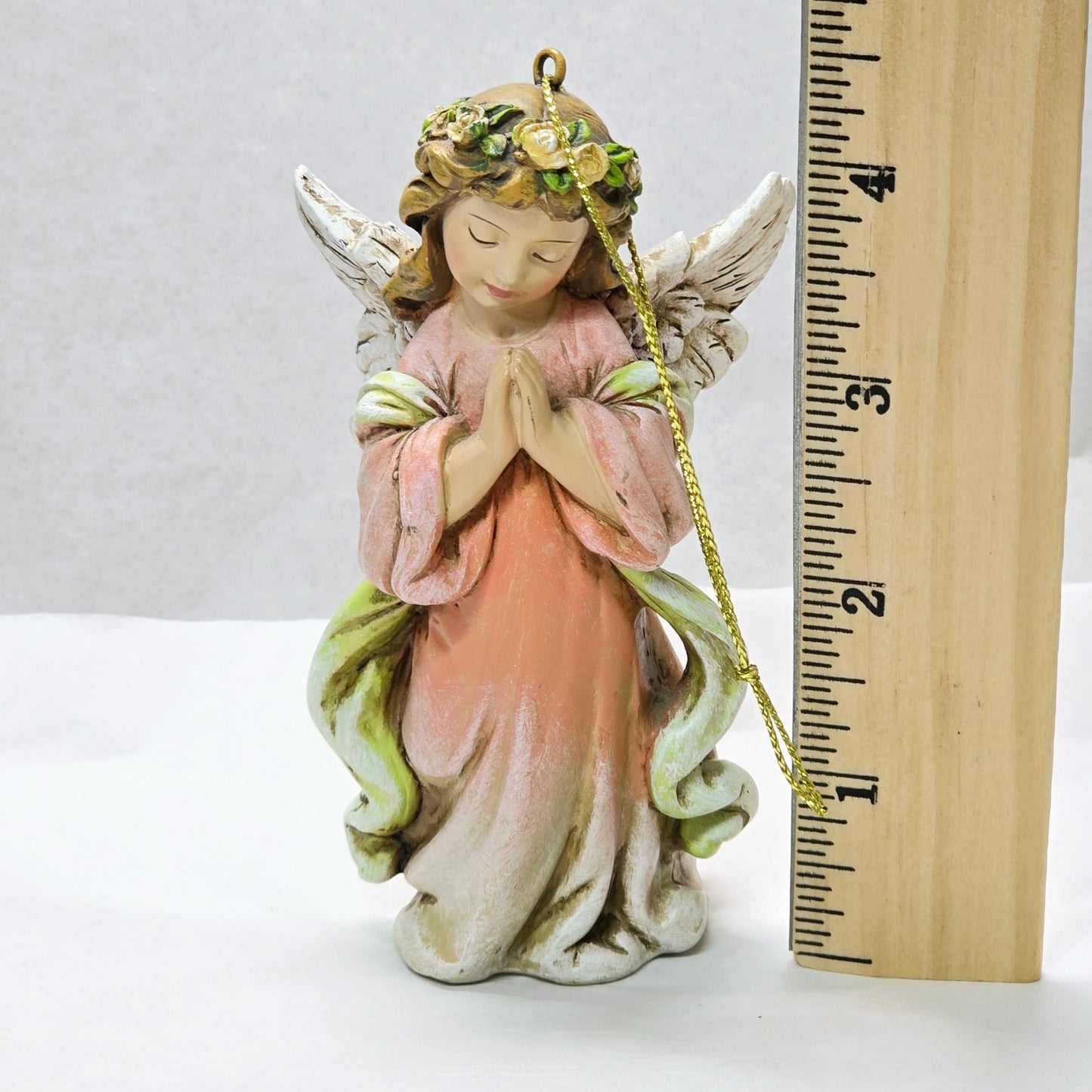 Vintage Napco Little Girl Angel Ornament, Hand-Painted Resin