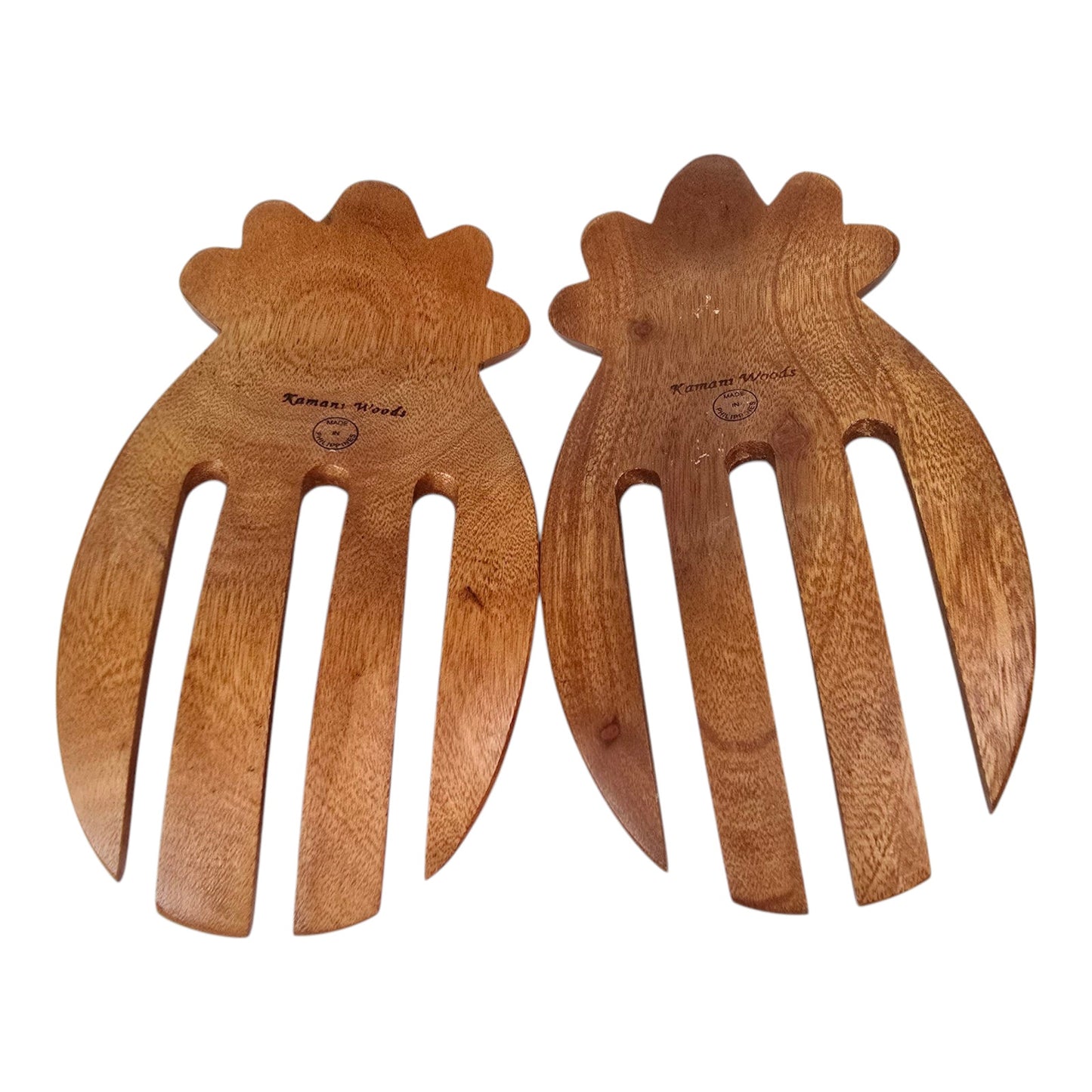3 Pc Vintage Wooden Salad Bowl with Tongs marked Kamani Woods