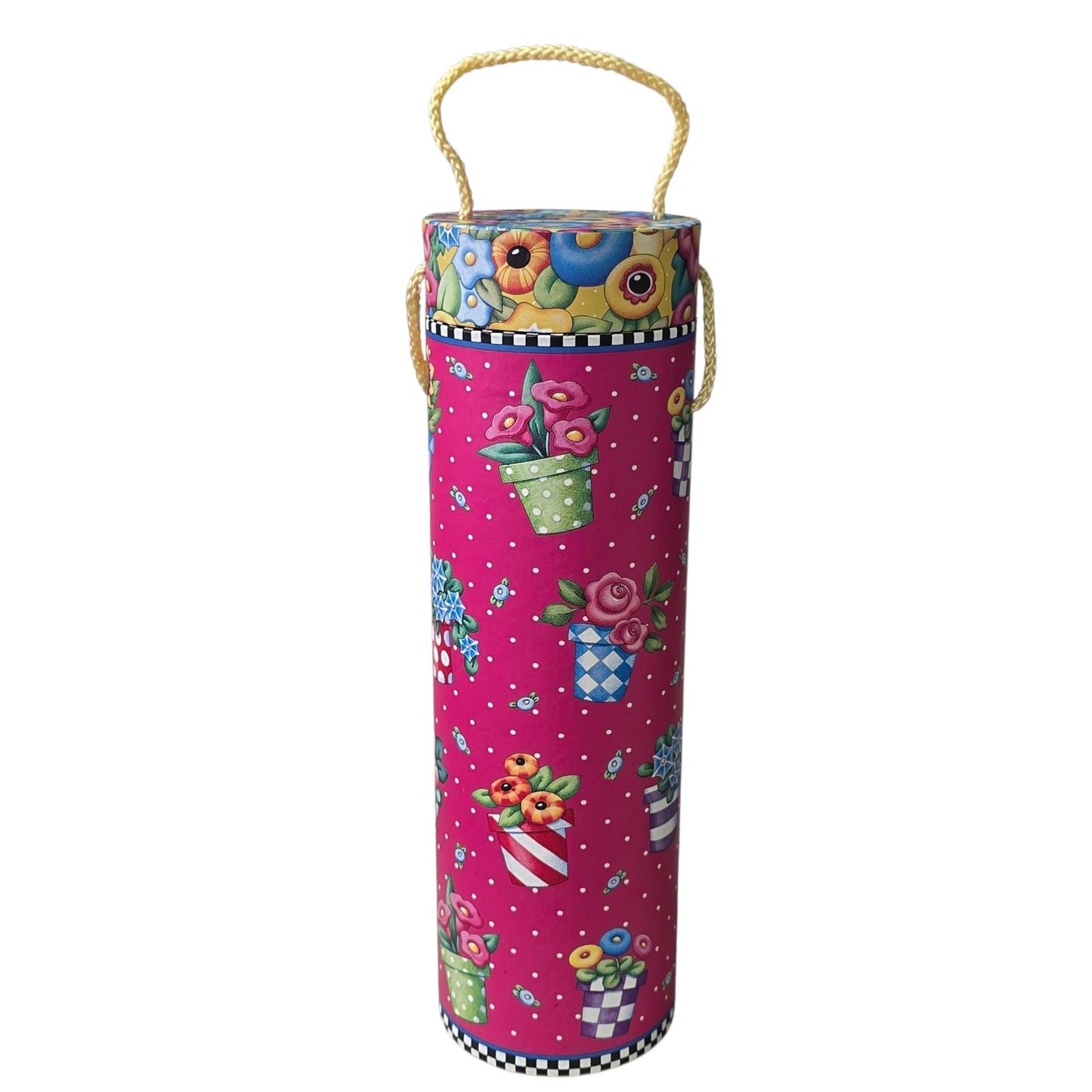Mary Engelbreit Wine Box Carrier Tube Wine Gift Box Flower Pots Pink Yellow