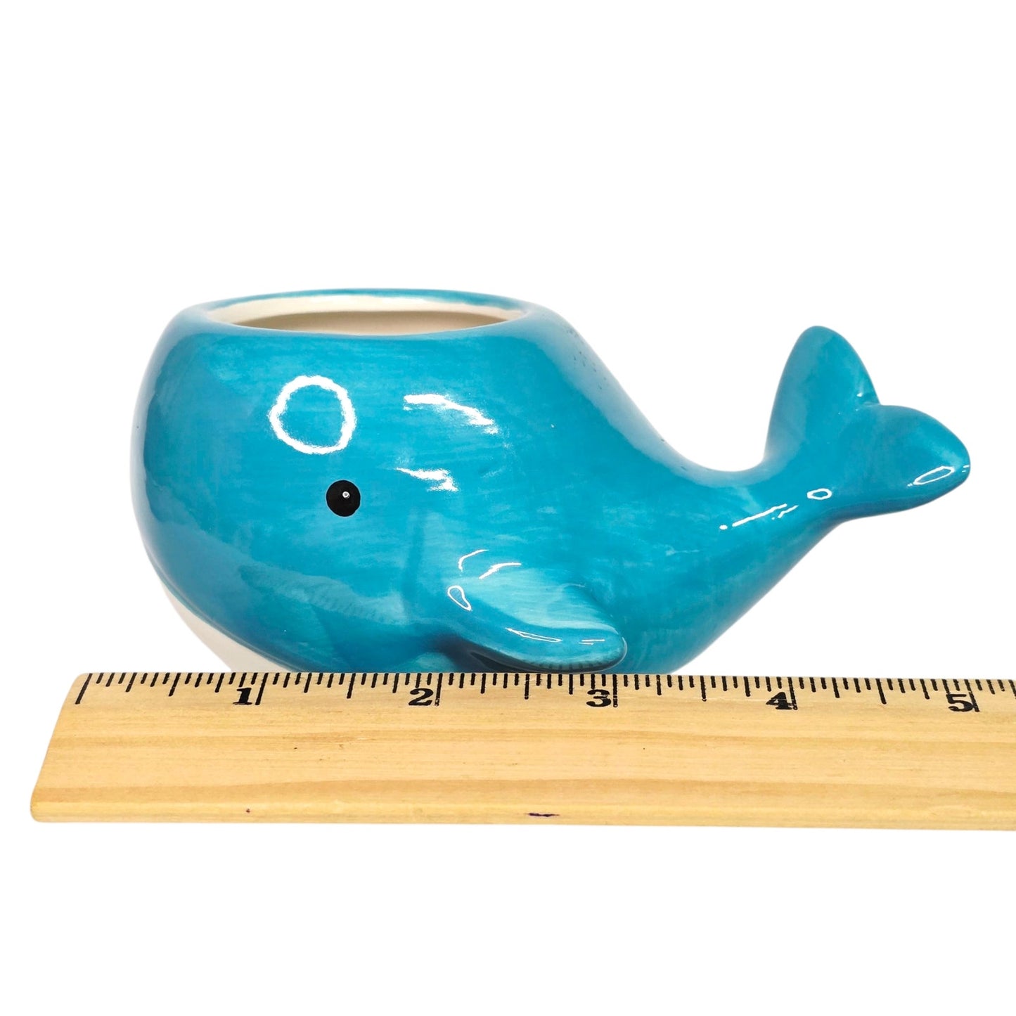 Small Blue Whale Succulent Planter Ceramic Turquoise and White