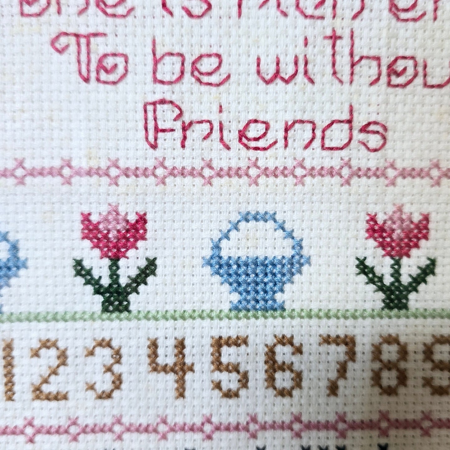 Vtg Alphabet Cross Stitch No One Is Rich Enough To Be Without Friends Completed