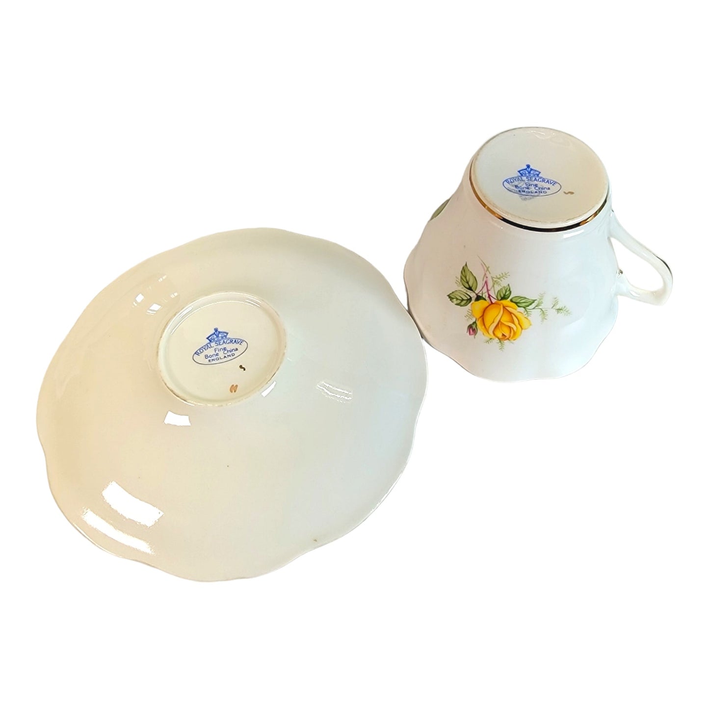 Royal Seagrave Bone China Teacup and Saucer, Pink and Yellow Roses