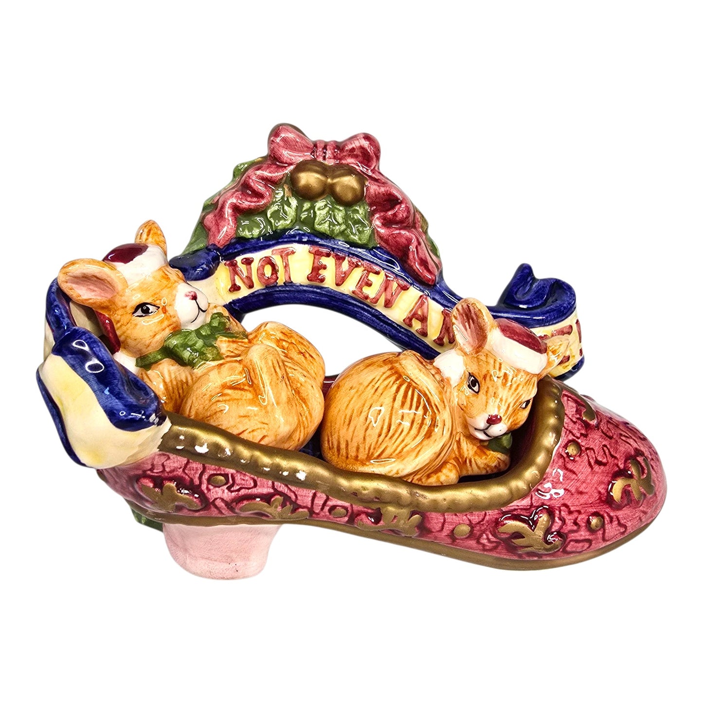 Vtg "Not Even A Mouse" Salt & Pepper in Shoe Hermitage Pottery Holiday Christmas