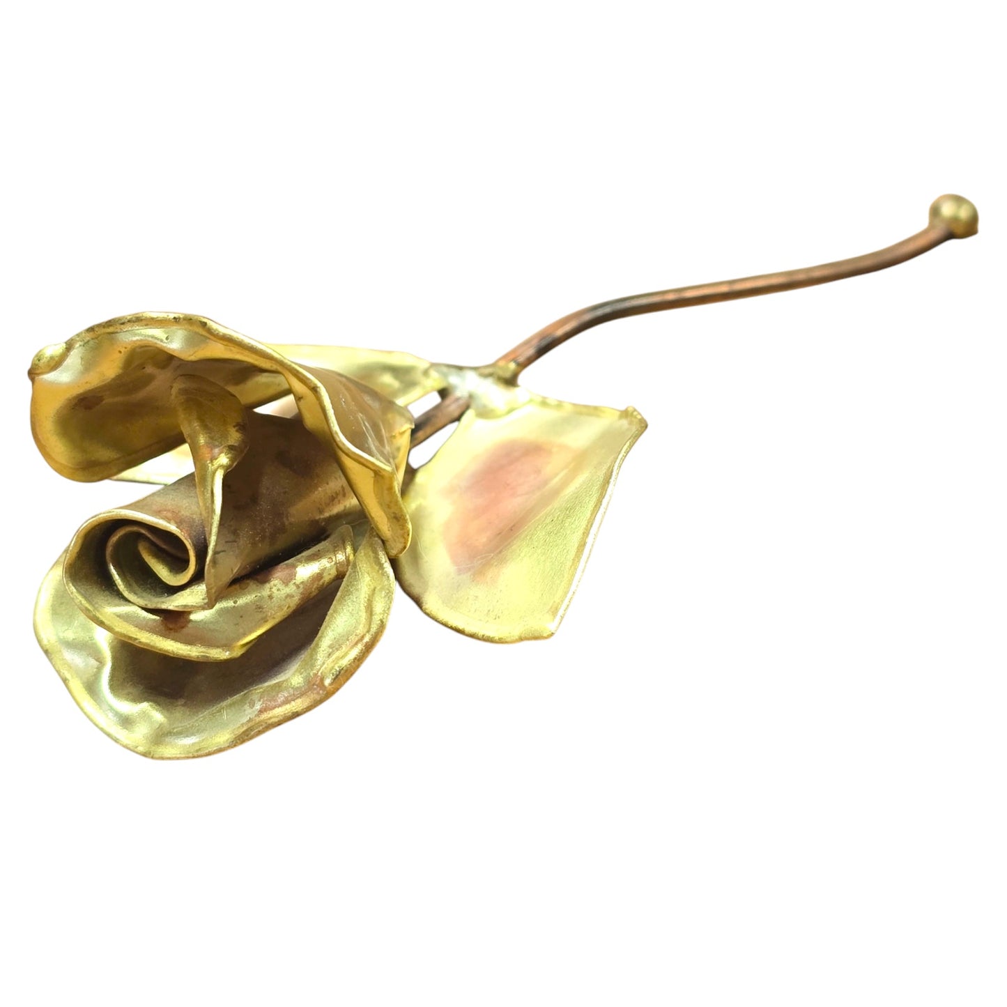 Vintage Gold Tone Handmade Metal Rose 5" L