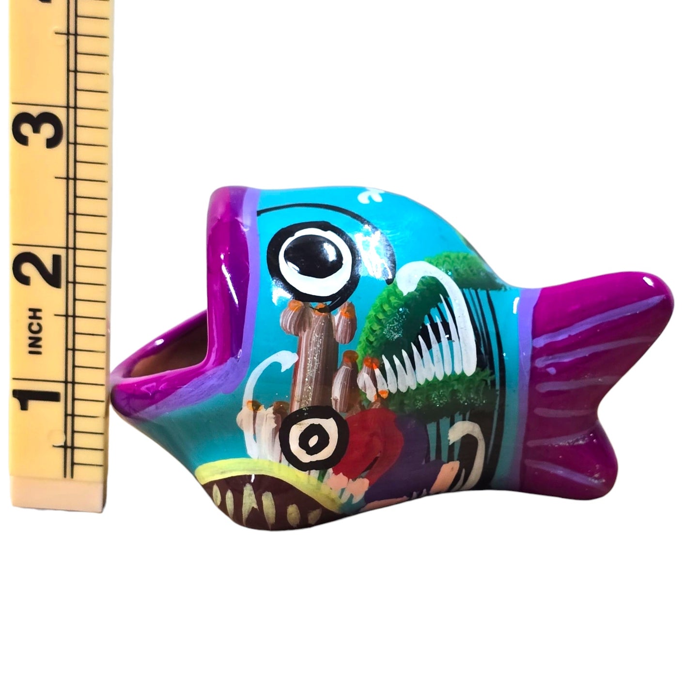 Vtg Mexican Folk Art Fish Vase Hand Painted Pottery Colorful Decor