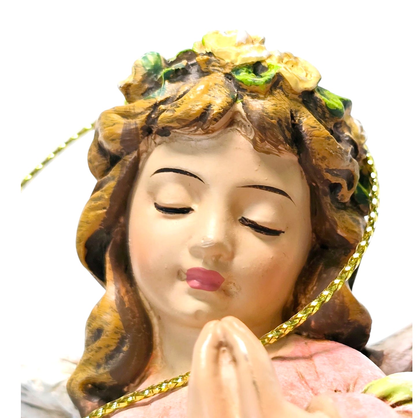 Vintage Napco Little Girl Angel Ornament, Hand-Painted Resin
