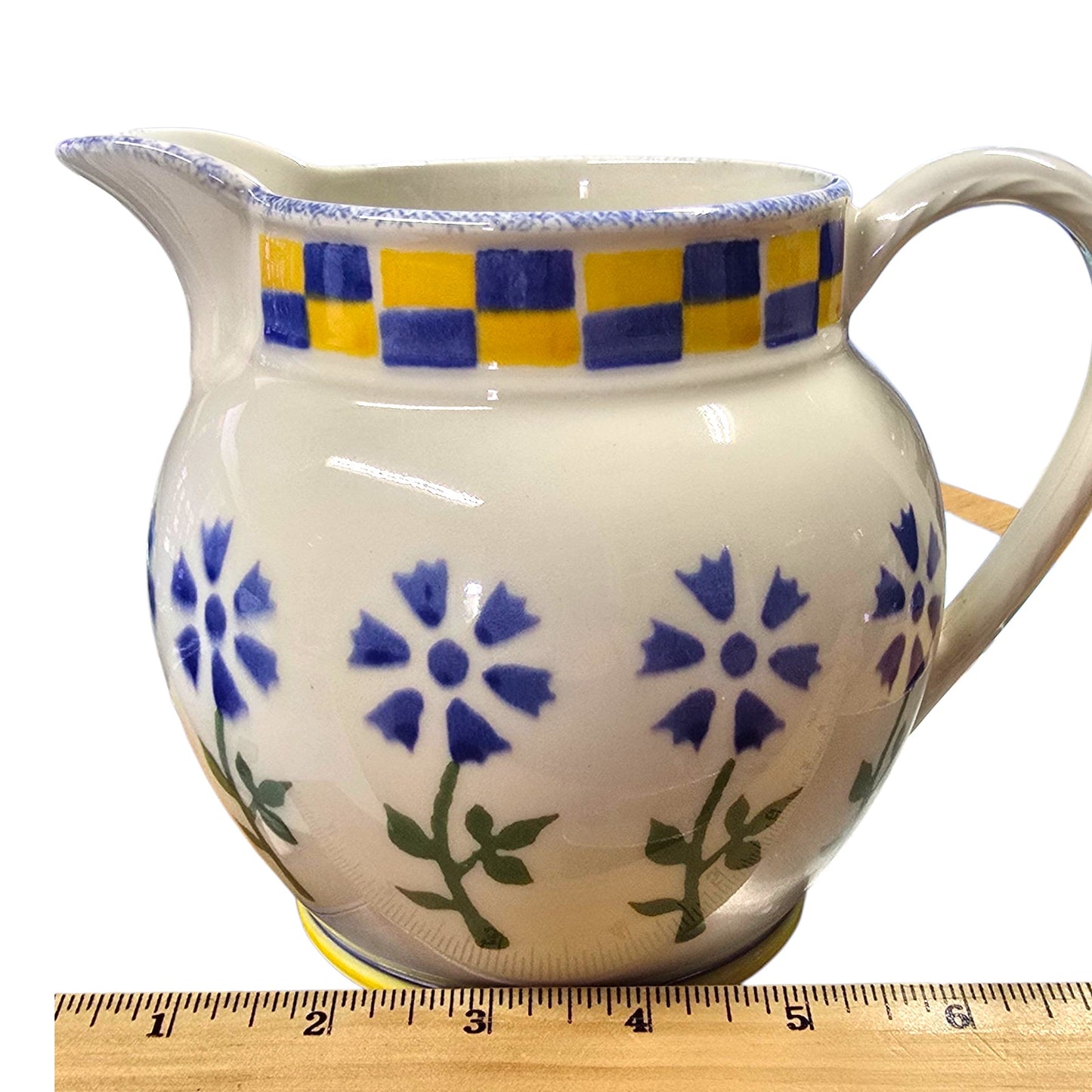 Vtg Laura Ashley Annabel Pitcher 32oz Hand Decorated England Farmhouse Chic Grandmillennial Decor Yellow Blue