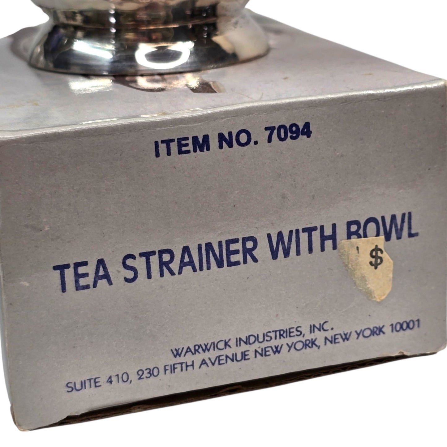 Vtg Warwick Tea Strainer with Bowl Hammered Silver Plated Item No 7094