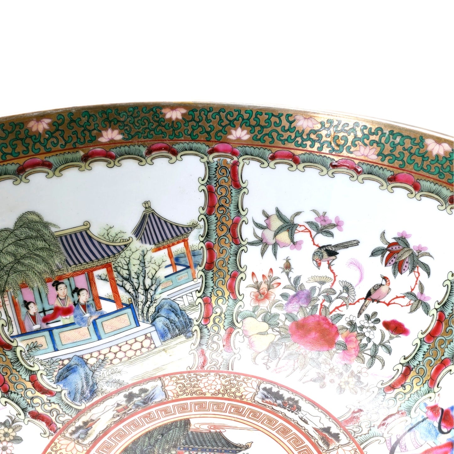 Chinese Famille Rose Medallion Large Decorative Bowl Figural Porcelain 12"
