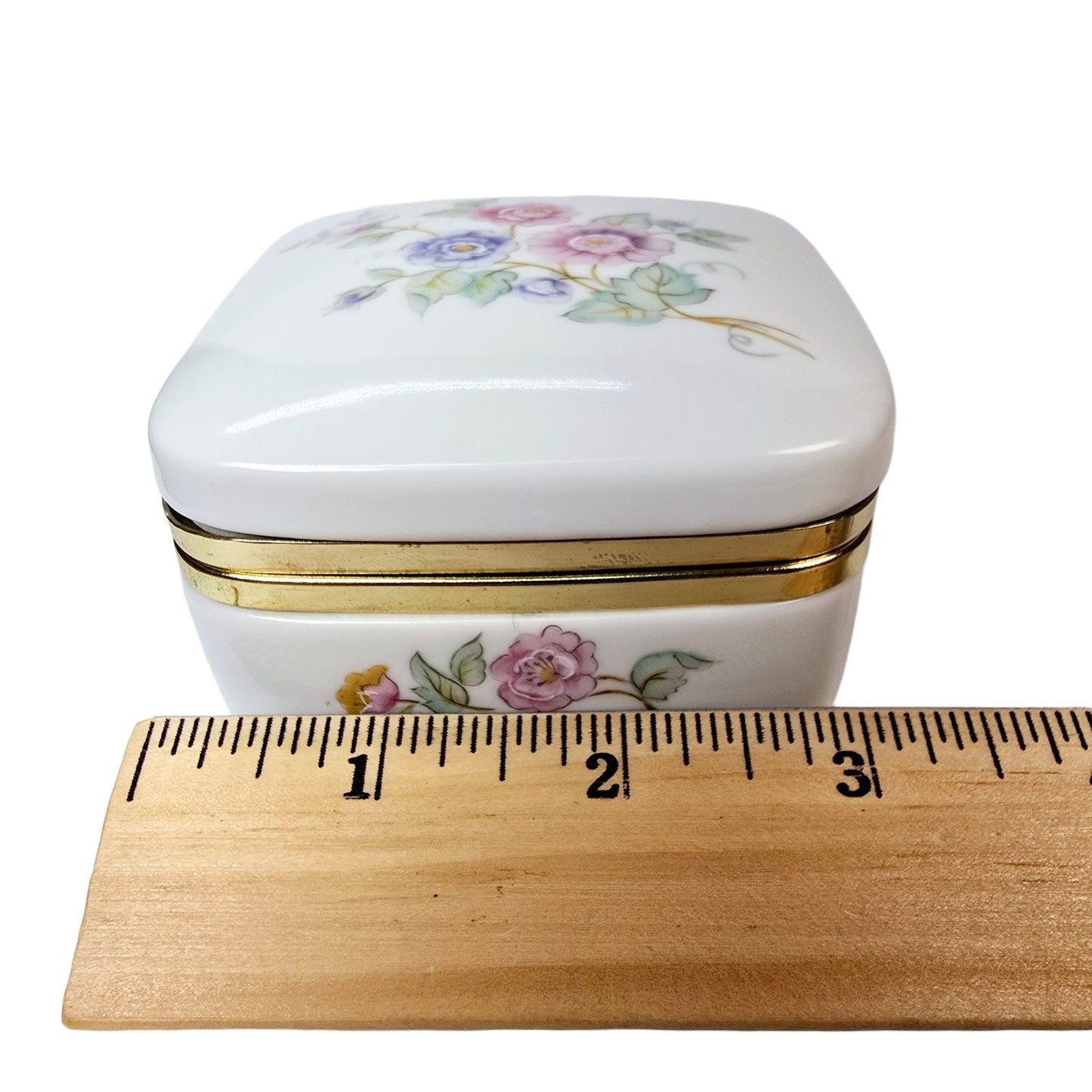 Rounded Square Floral Trinket Box Made in Japan