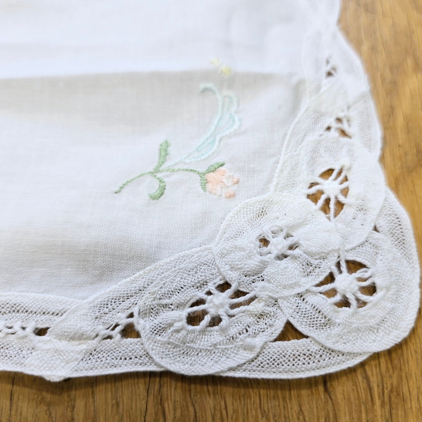 12 x 18" Lace Trim Floral Embroidered Table Mat, Hankerchief