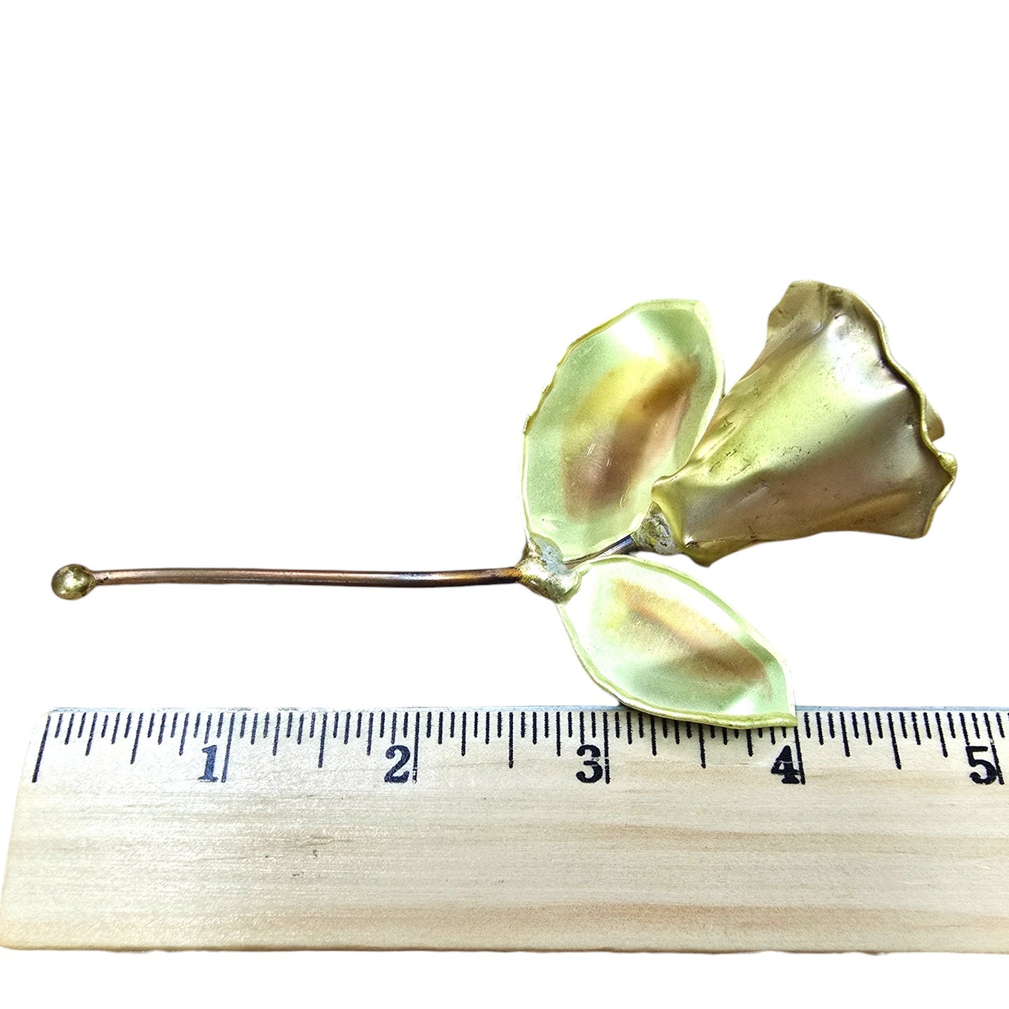 Vintage Gold Tone Handmade Metal Rose 5" L