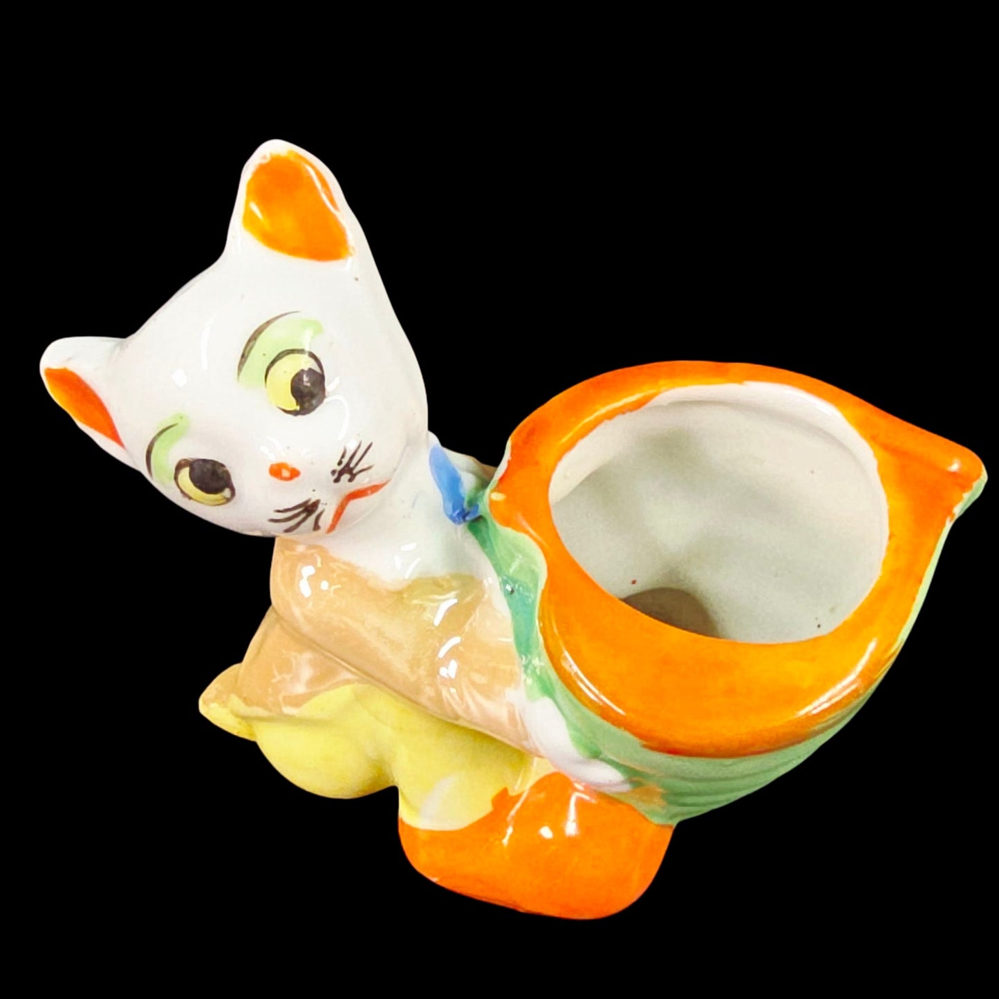 VIntage Anthropomorphic Cat Figurine, Planter / Pin Cushion Made in Japan 1950s Lusterware