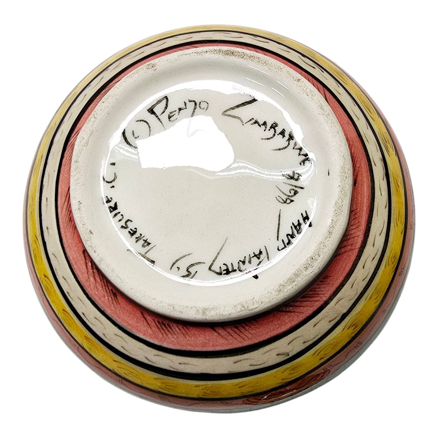 Vtg Penzo Pottery Zimbabwe Signed Hand Painted Lidded Sugar Dish African Safari