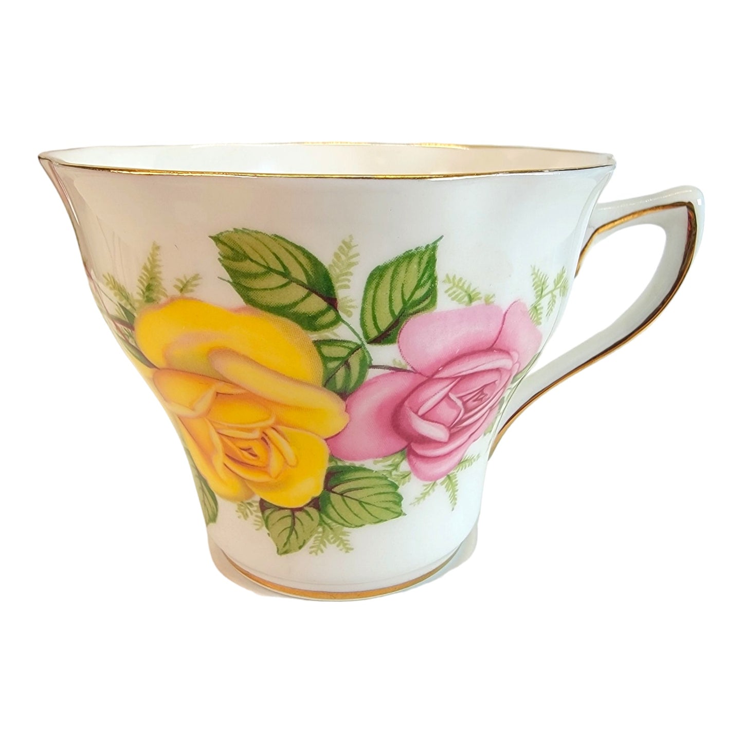 Royal Seagrave Bone China Teacup and Saucer, Pink and Yellow Roses