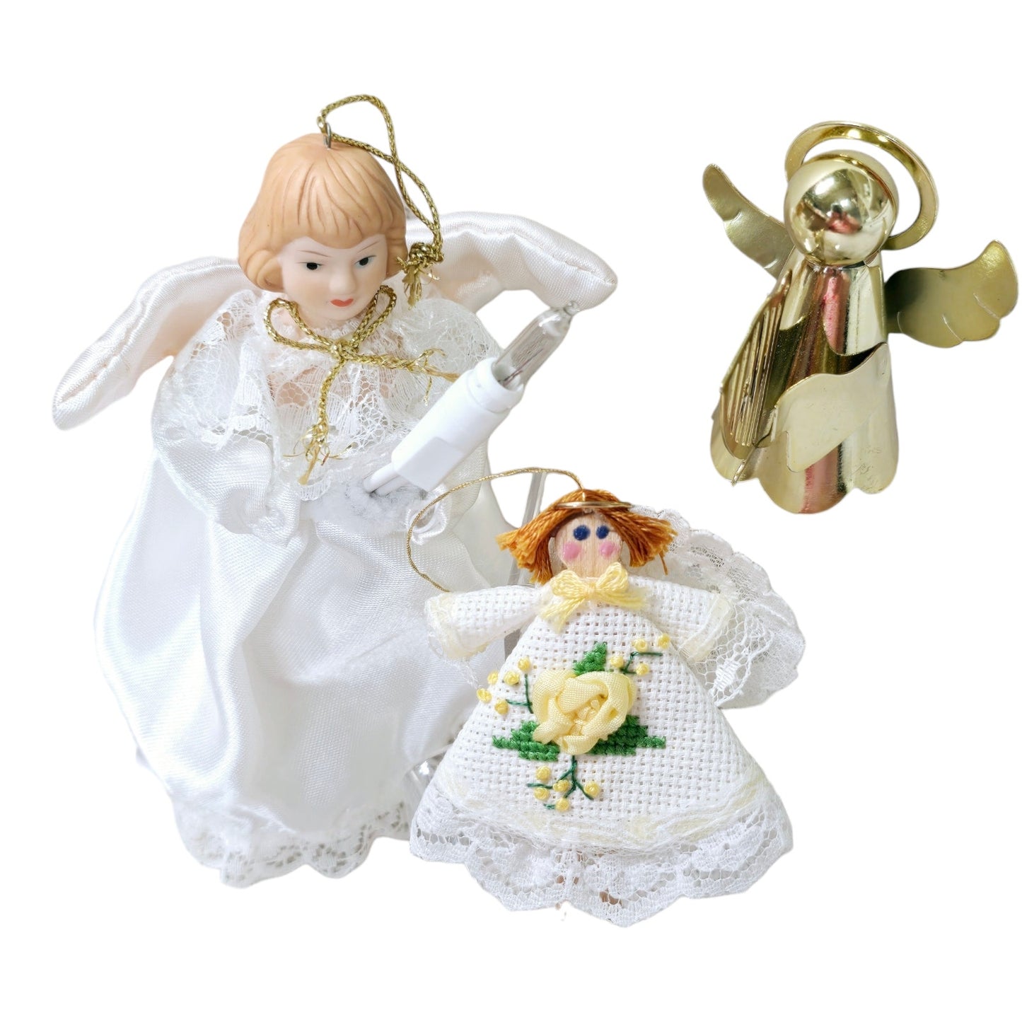 Lot of 3 Small Vintage Angel Ornament and Miniature Tree Toppers