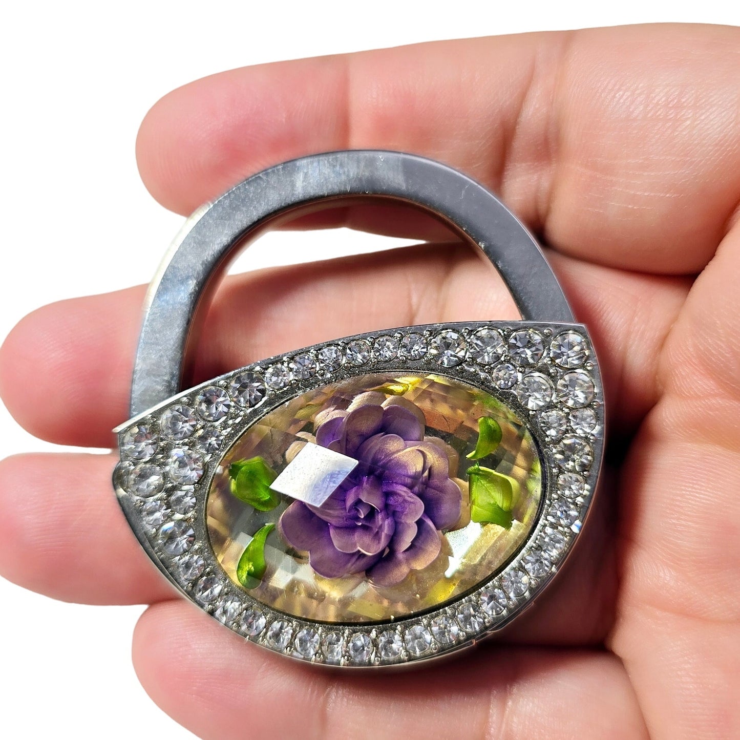Stylish Purple Floral Rhinestone Foldable Handbag Purse Holder Table Hanger