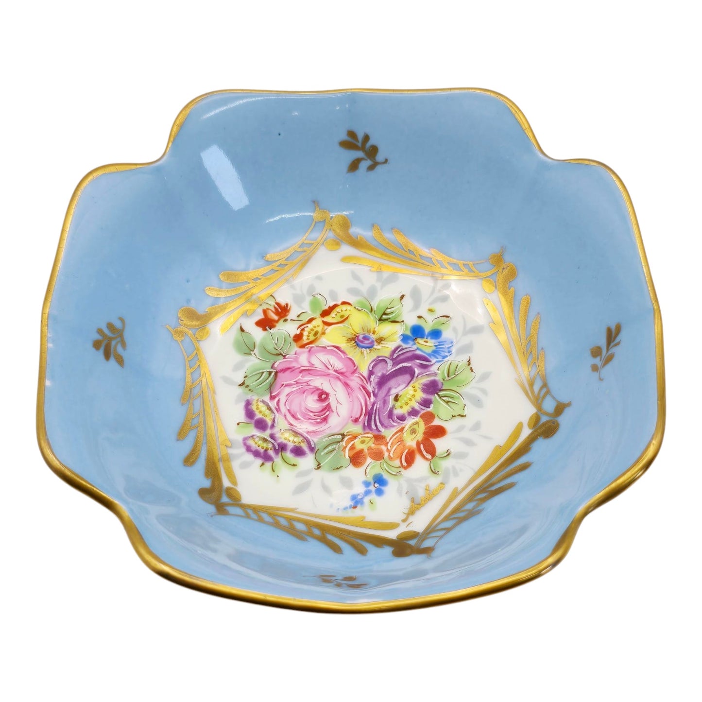 Blue French Porcelaine De Couleuvre France Decorative Bowl Made in France Flower