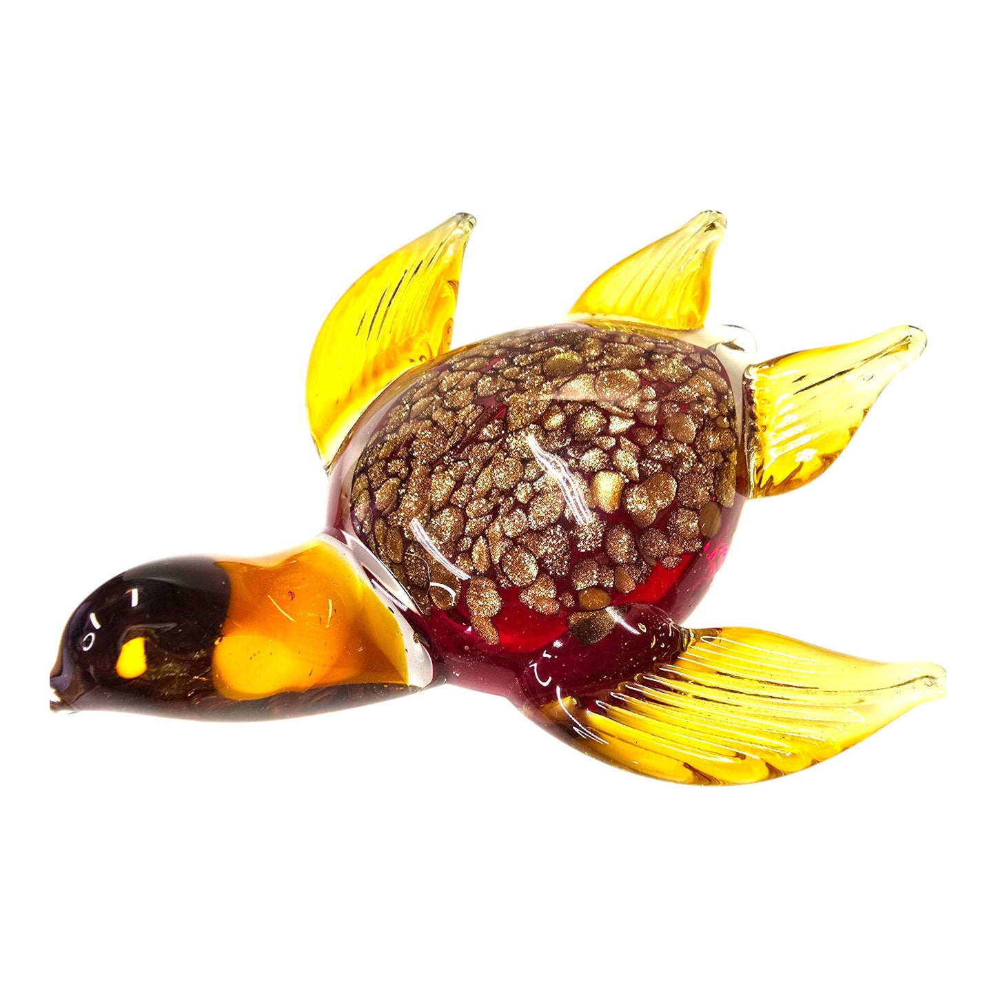 Vtg Art Glass Sea Turtle Figurine Red Amber Gold Aventurine Style 7.5"