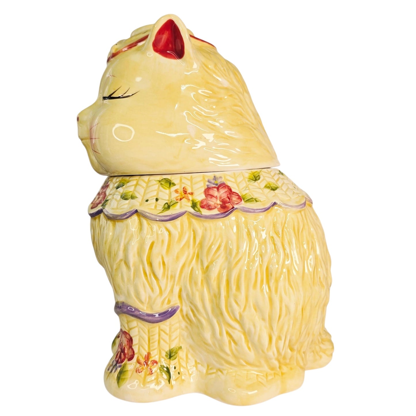 Block Puss 'n Boots Ceramic Cat Cookie Jar Floral Adorable Cat