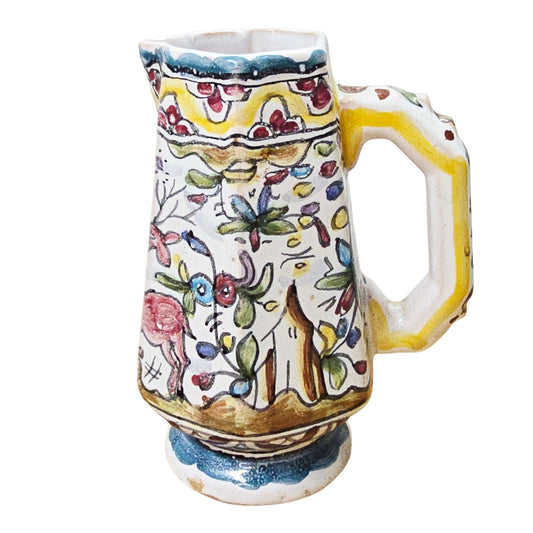 Gerardos Portugal Hand Painted Majolica Creamer Pitcher Deer Rabbit Floral 4.25"