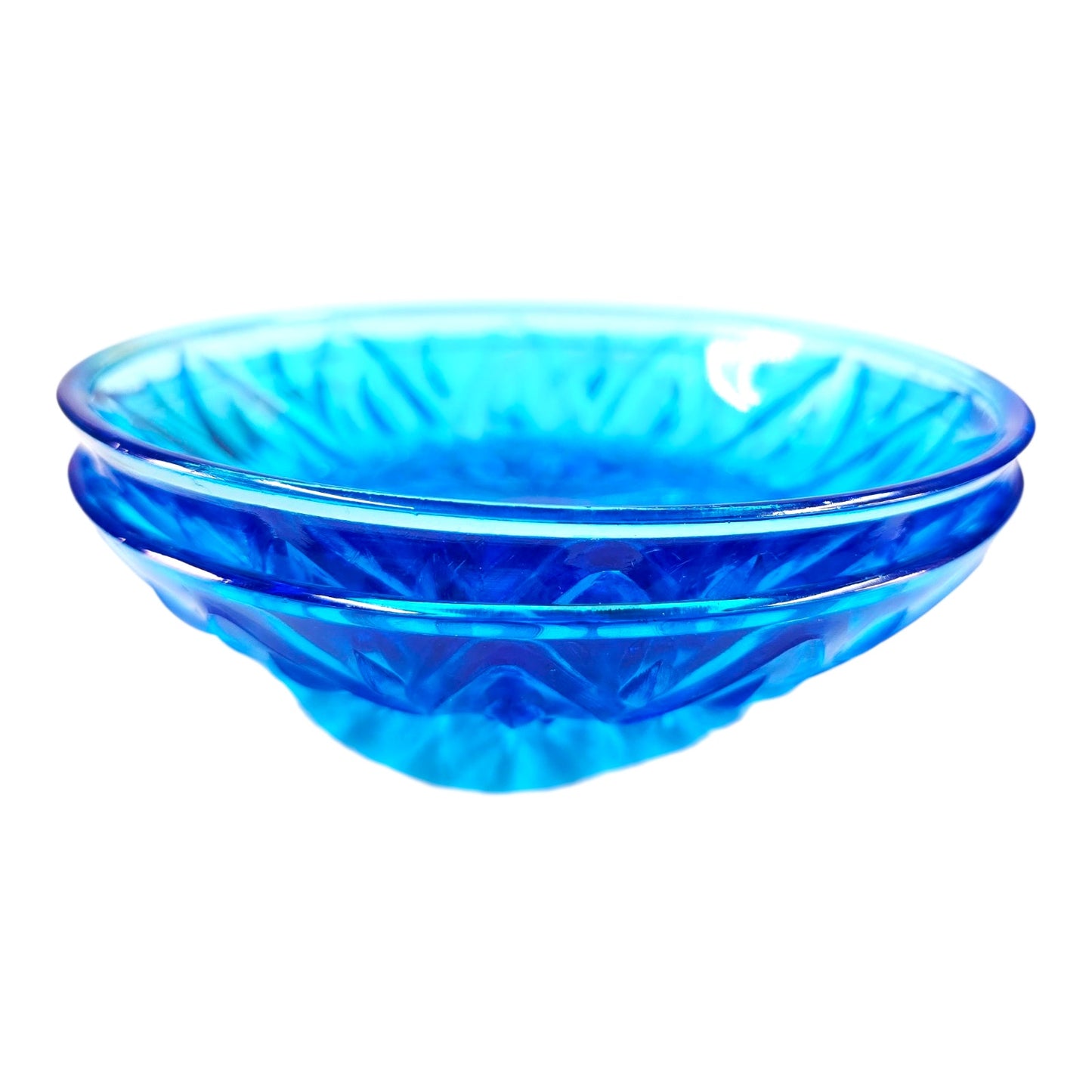 Set of 2 Vintage Hazel Atlas Cobalt Blue Glass Bowls 5” Trinket Dishes Glows