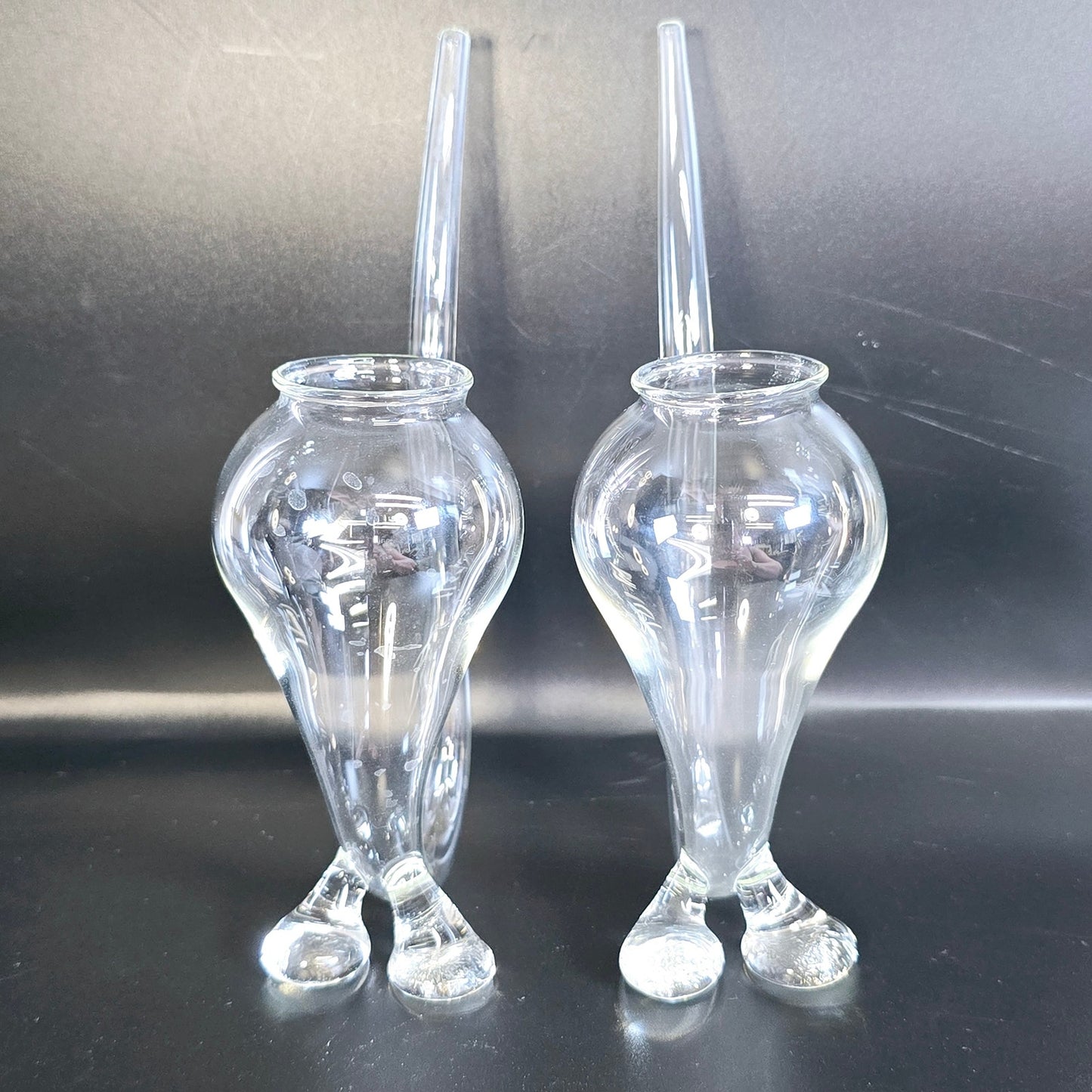 Handblown Clear Glass Cat Tail Shot Glasses with Glass Tail Straws