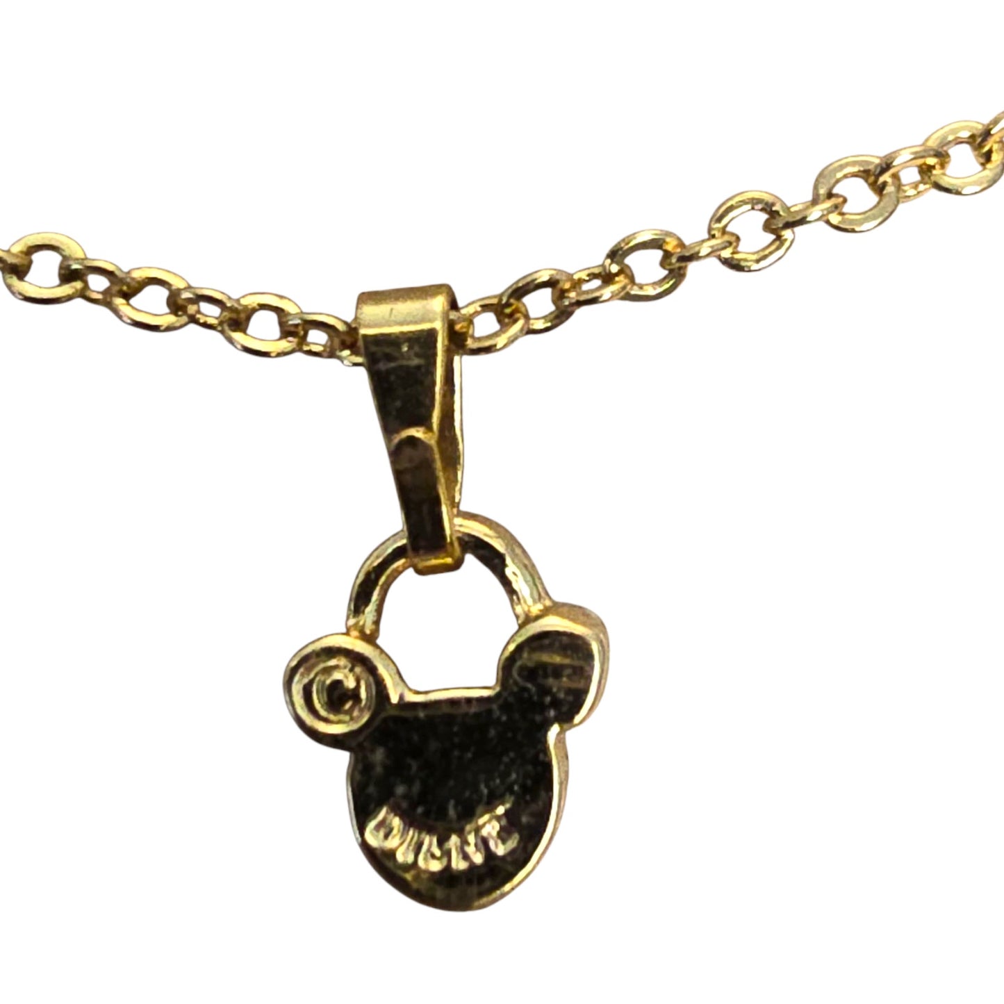 * Disney CZ Mickey Pendant Necklace Gold Tone with Pink CZ Marked Disney 16"