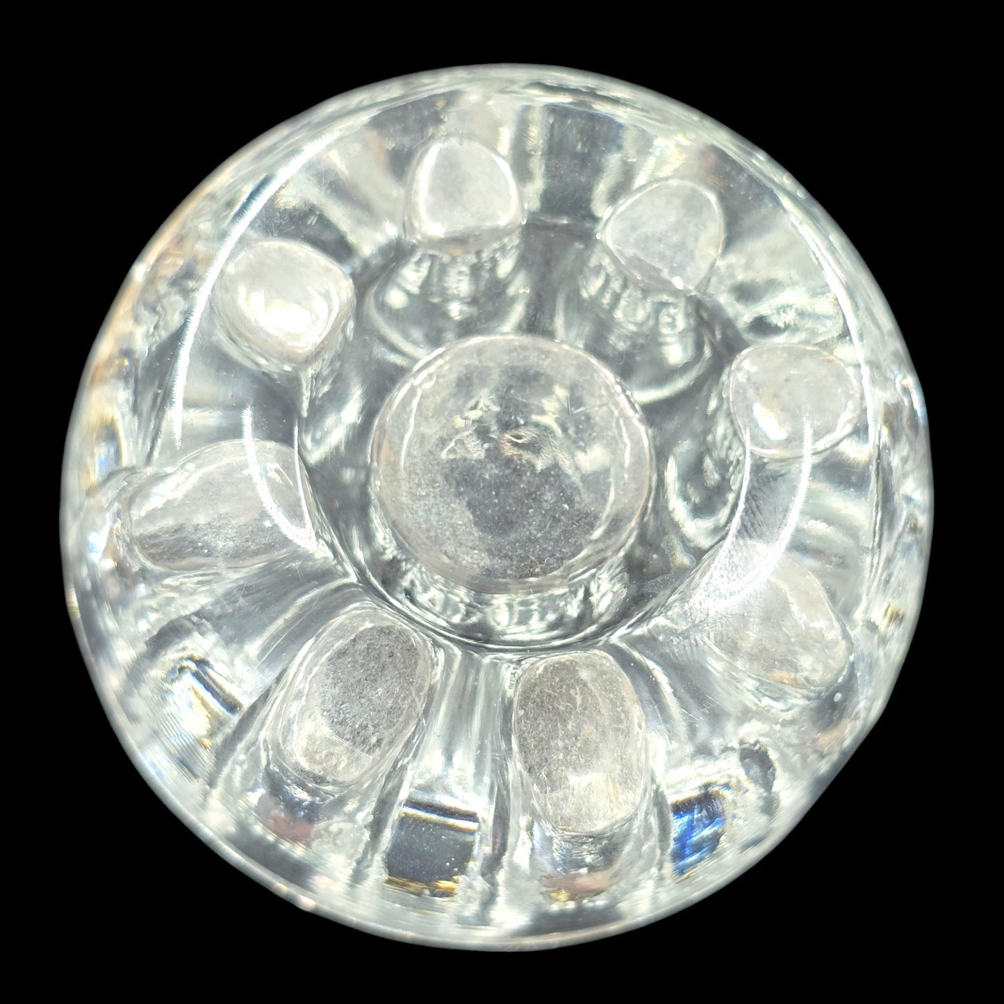 Vintage Domed Glass Flower Frog, 9 Holes, Lightly Glowy, 3" W
