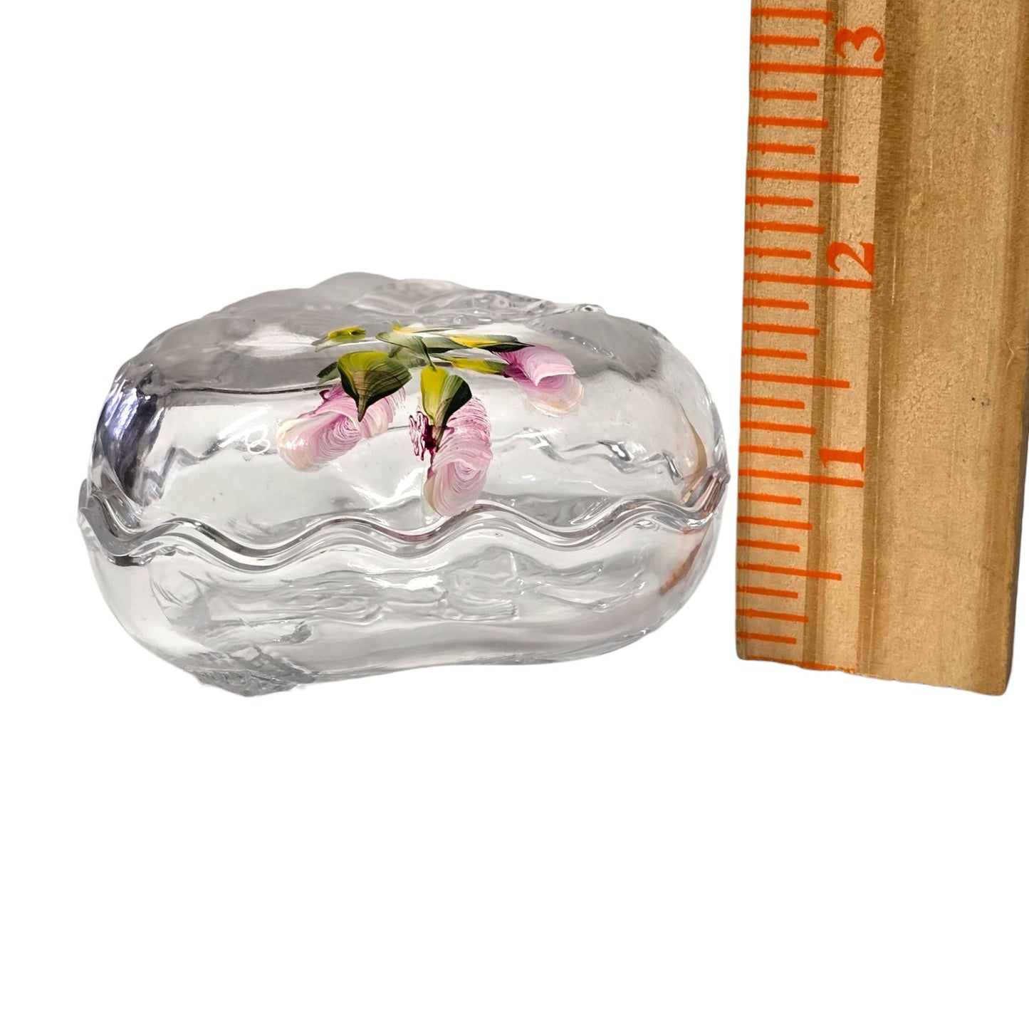 Hand-Painted Vintage Glass Heart Trinket Box | Frosted Embossed Rose Valentine's