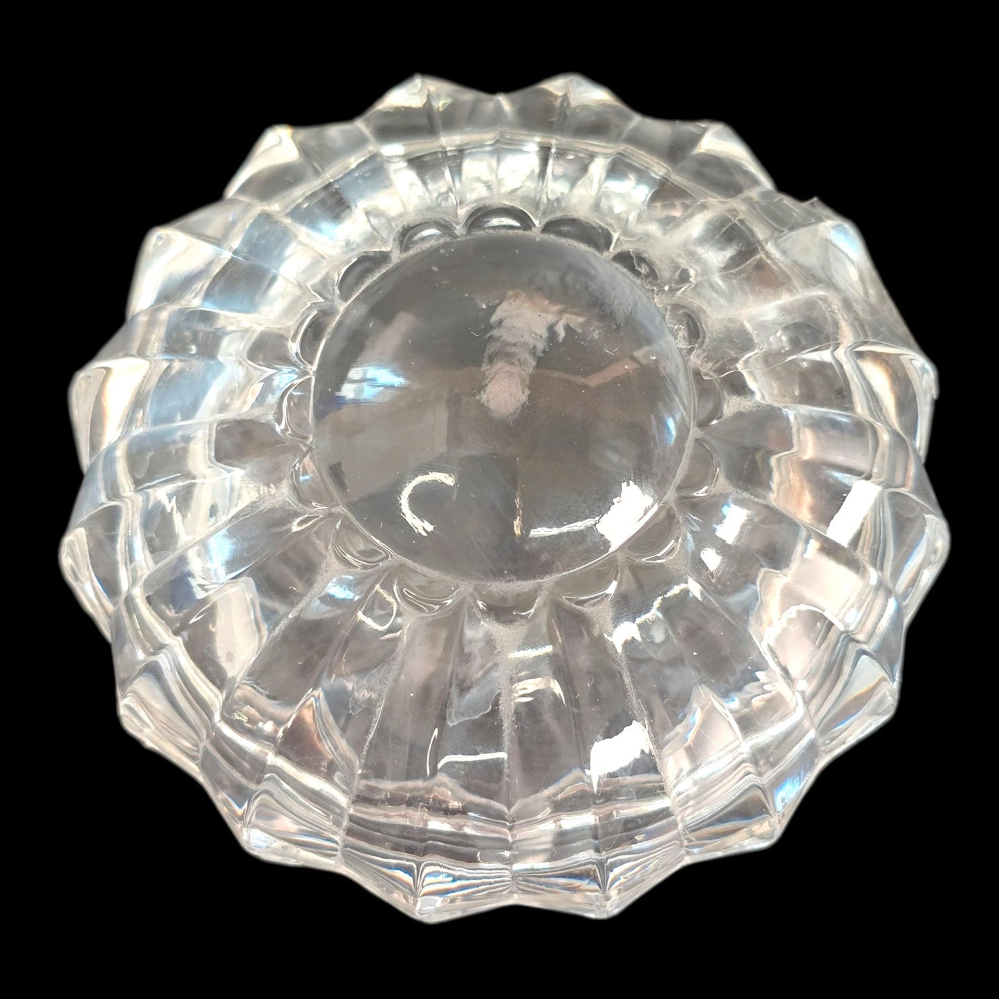 Vtg Magnifying Lead Crystal Eye Lidded Trinket Box Column Panel