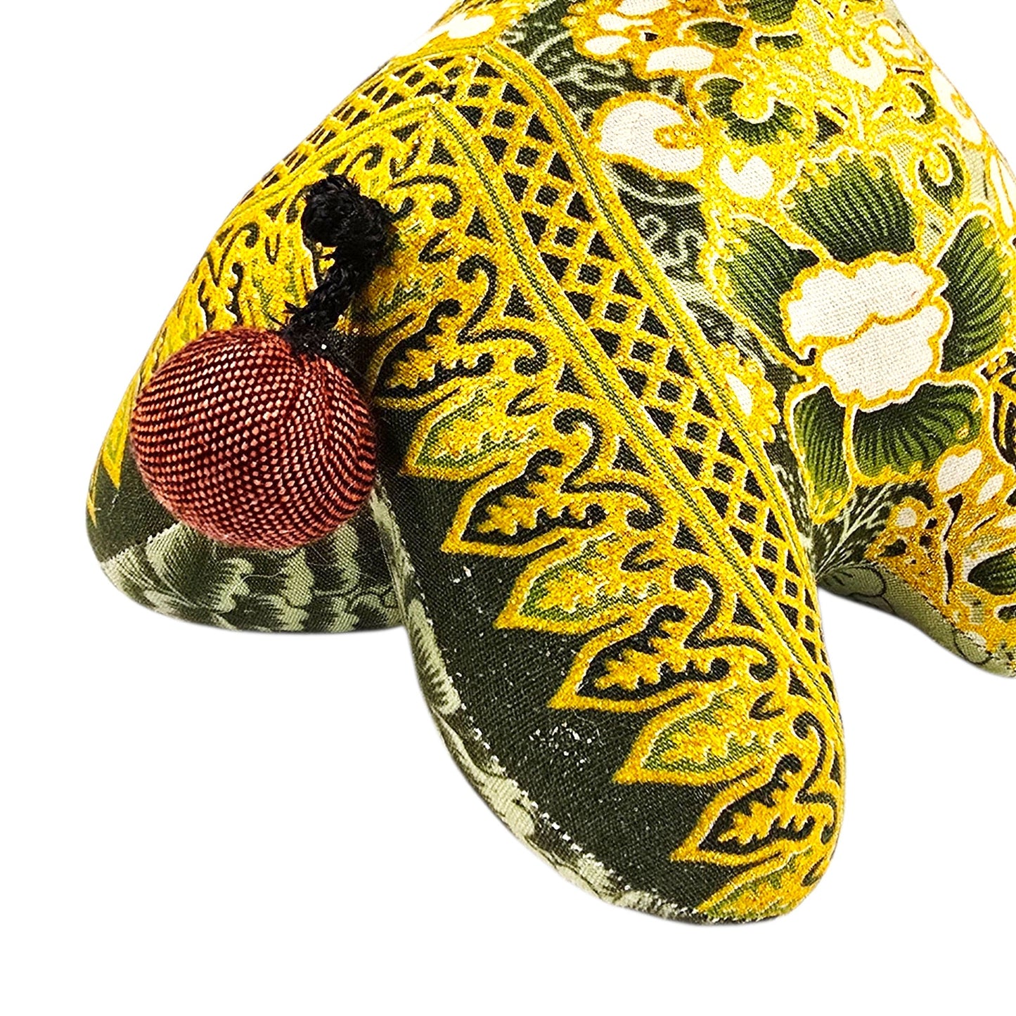 Thai Elephant Doll Handmade Stuffed Toy Green & Yellow Fabric Purple Ribbon