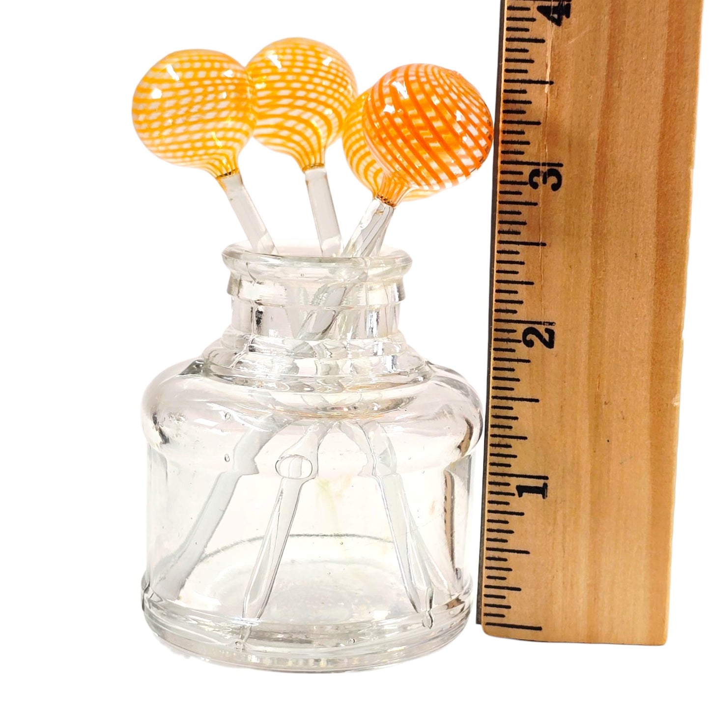Vintage Set of 4 Hand-Blown Glass Cocktail Stick Stirrers Striped Art Glass
