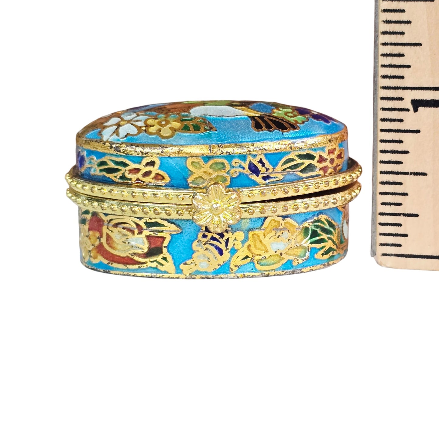 Vintage Cloisonne Trinket Box - Hummingbird & Flowers