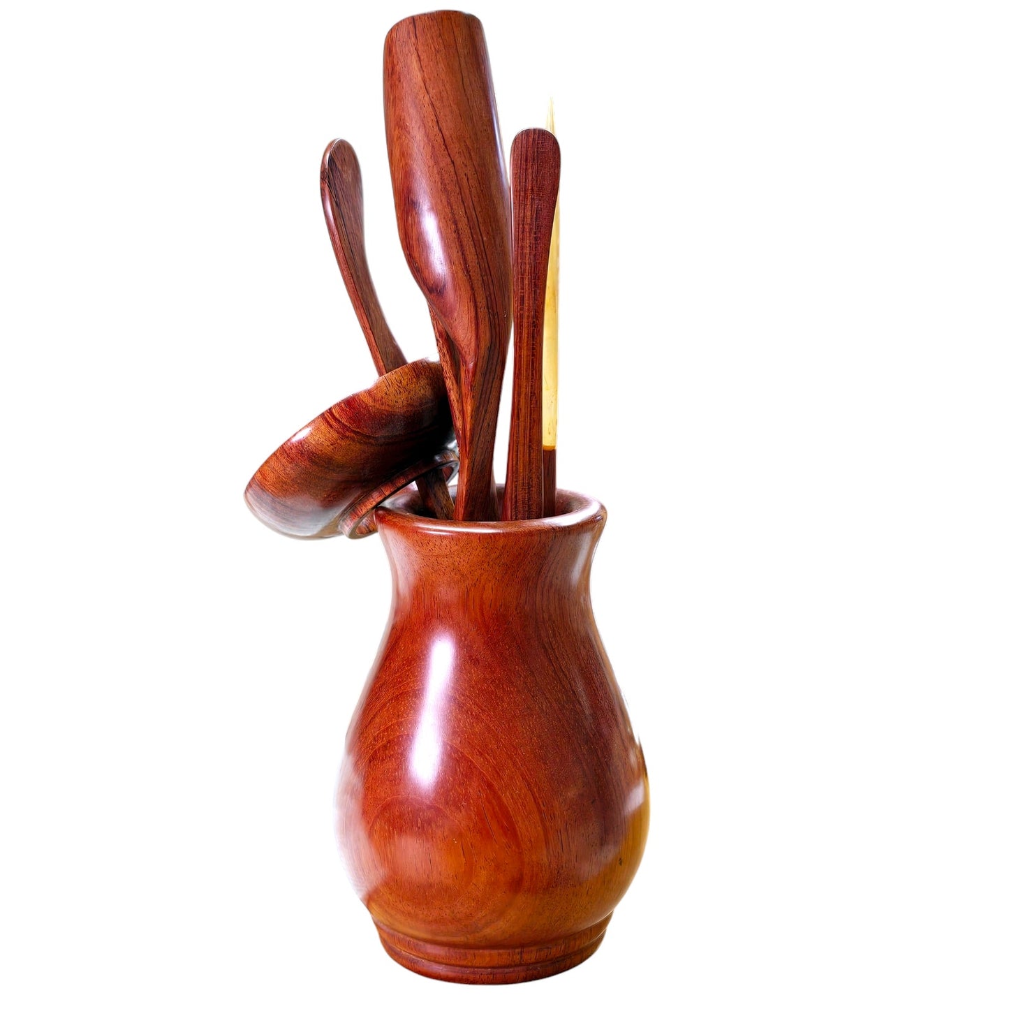 Gongfu Tea Wooden Tea Utensil Set with Brass and Copper Inlay