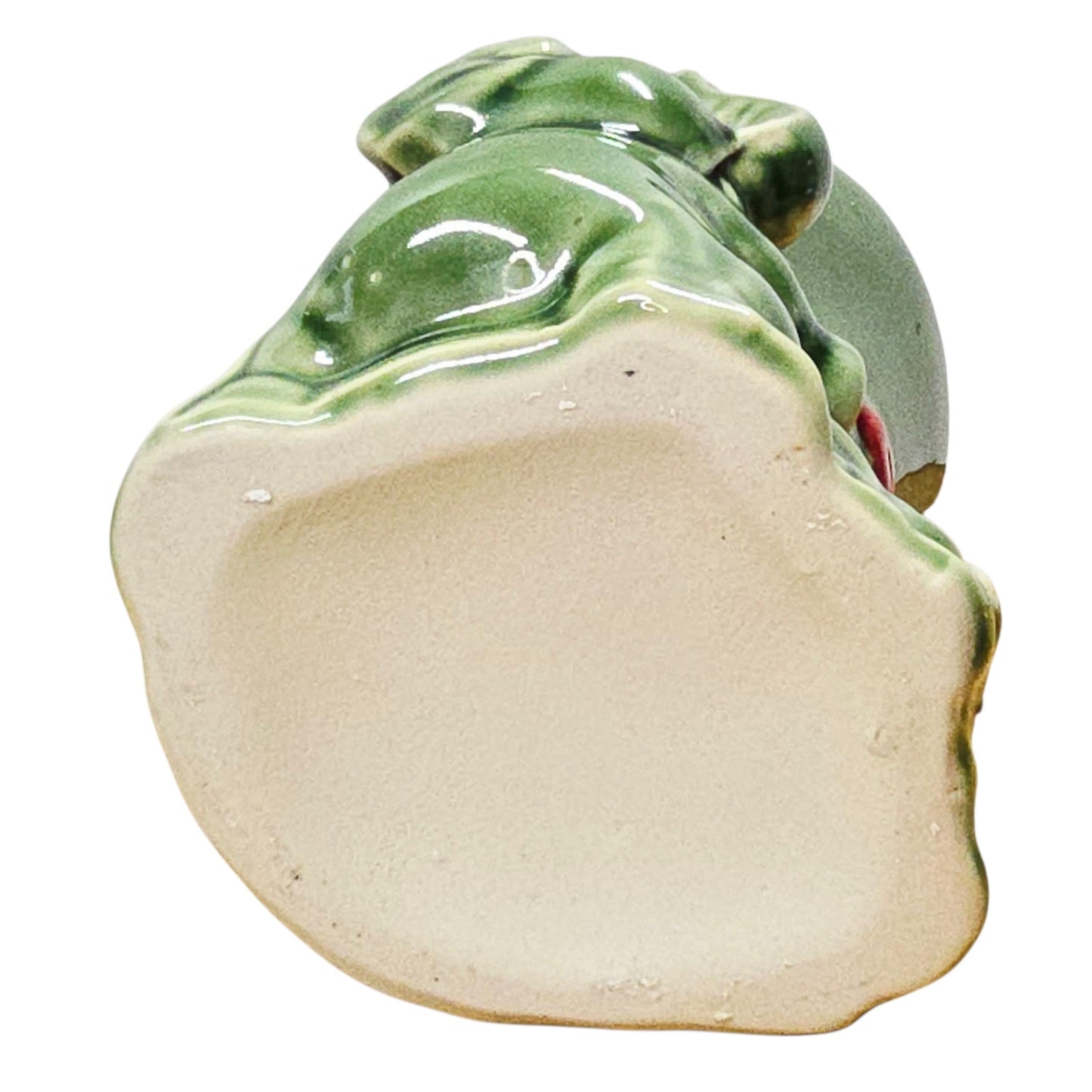 Vintage Green Elephant Ceramic Planter Rolled Scroll Design with Red Bow 5"